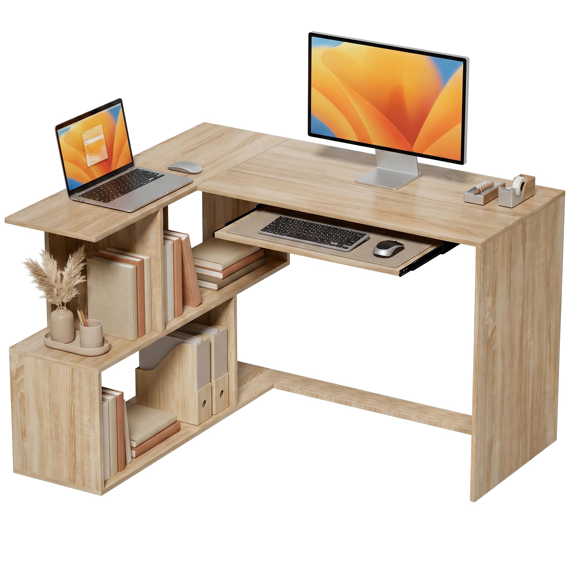 HOMCOM Bureau d'angle avec Plateau pour Clavier en L 120 x 100 cm Naturel