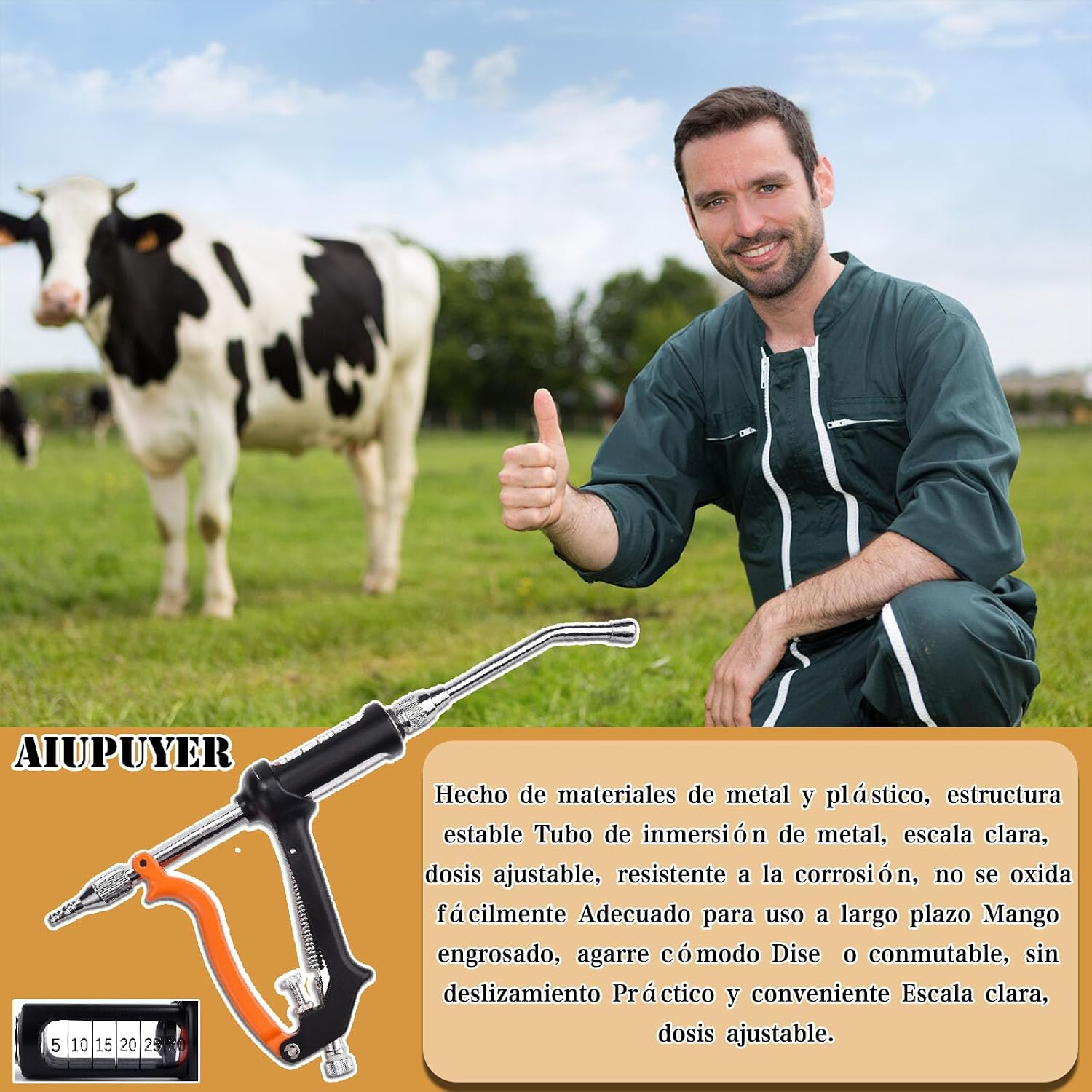 30ML Veterinary Feeding Gun, Continuous Drench Gun Adjustable Dosing Device Veterinary Medicine Dispenser Husbandry Autonomous Feeding Tool Livestock Syringe Animal, for Pig Cow Sheep Horse (30ML-1)