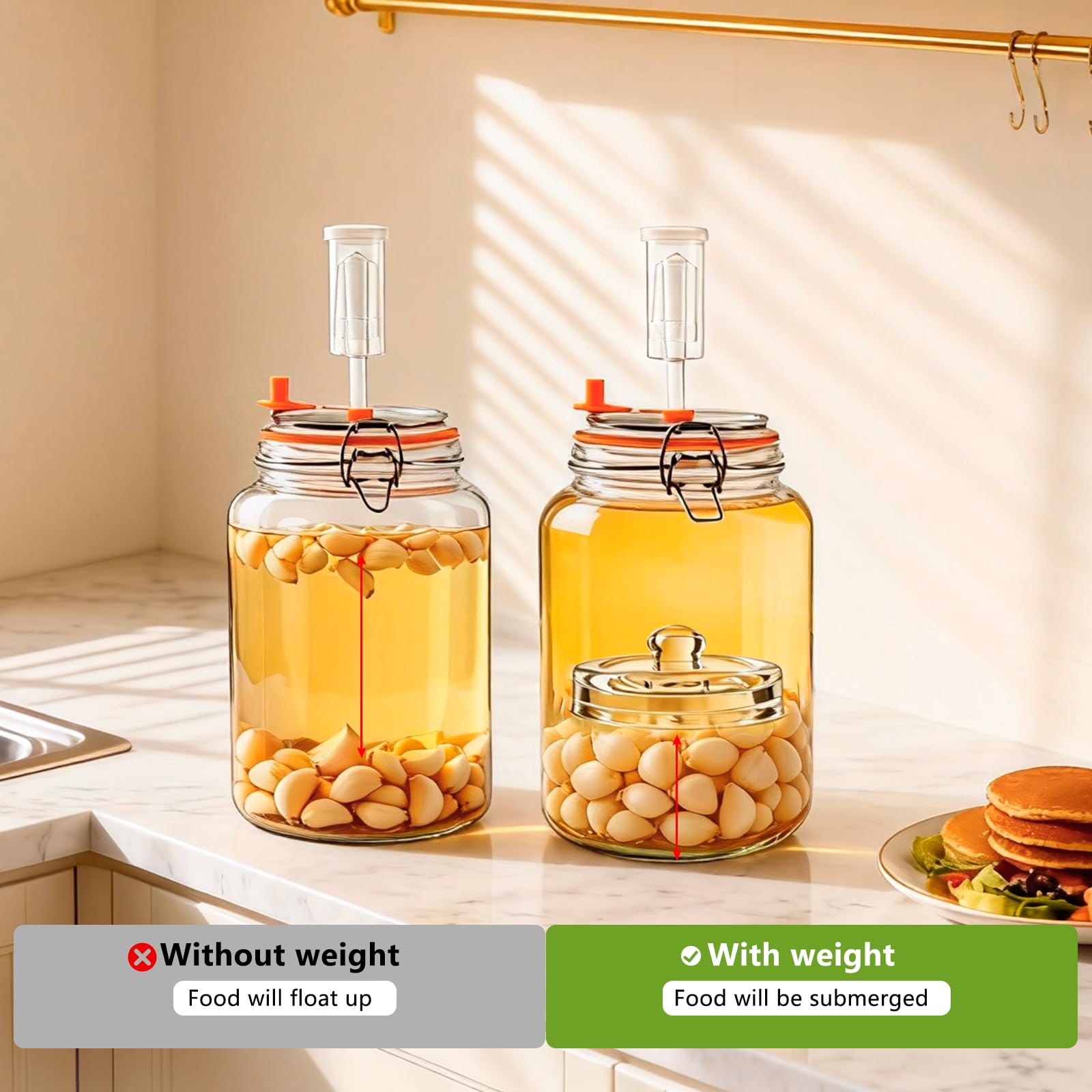 YBCPACK Lot de 2 grands bocaux de fermentation de 4 l pour kombucha, kimchi, kéfir – récipient Kimchi, large ouverture pour insertion, fermentation – Couvercle hermétique