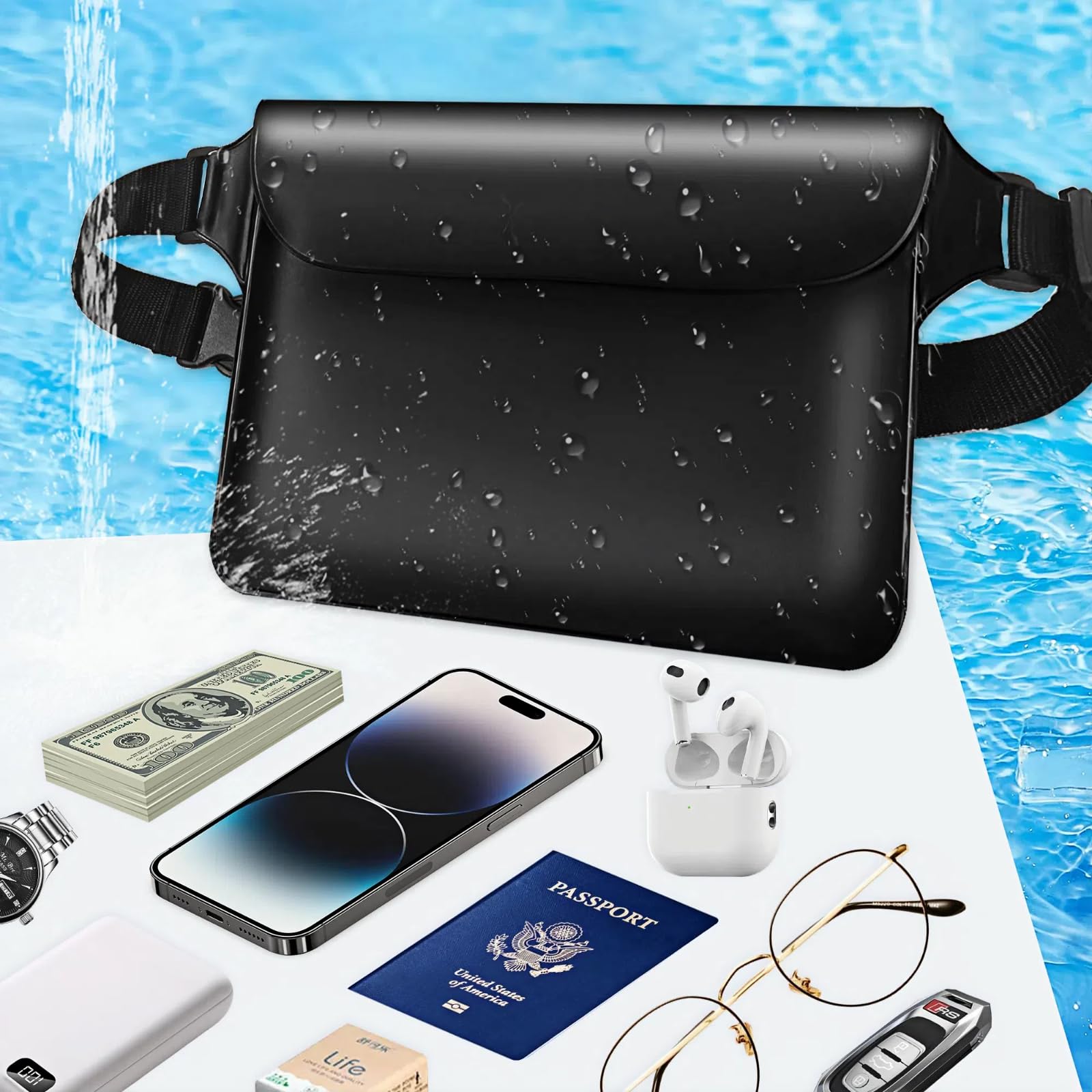 2 Pezzi Borsa Impermeabile Custodia Impermeabile Marsupio Impermeabile con Cintura Regolabile Accessori per Spiaggia Nuoto Canottaggio Pesca e Attività Acquatiche