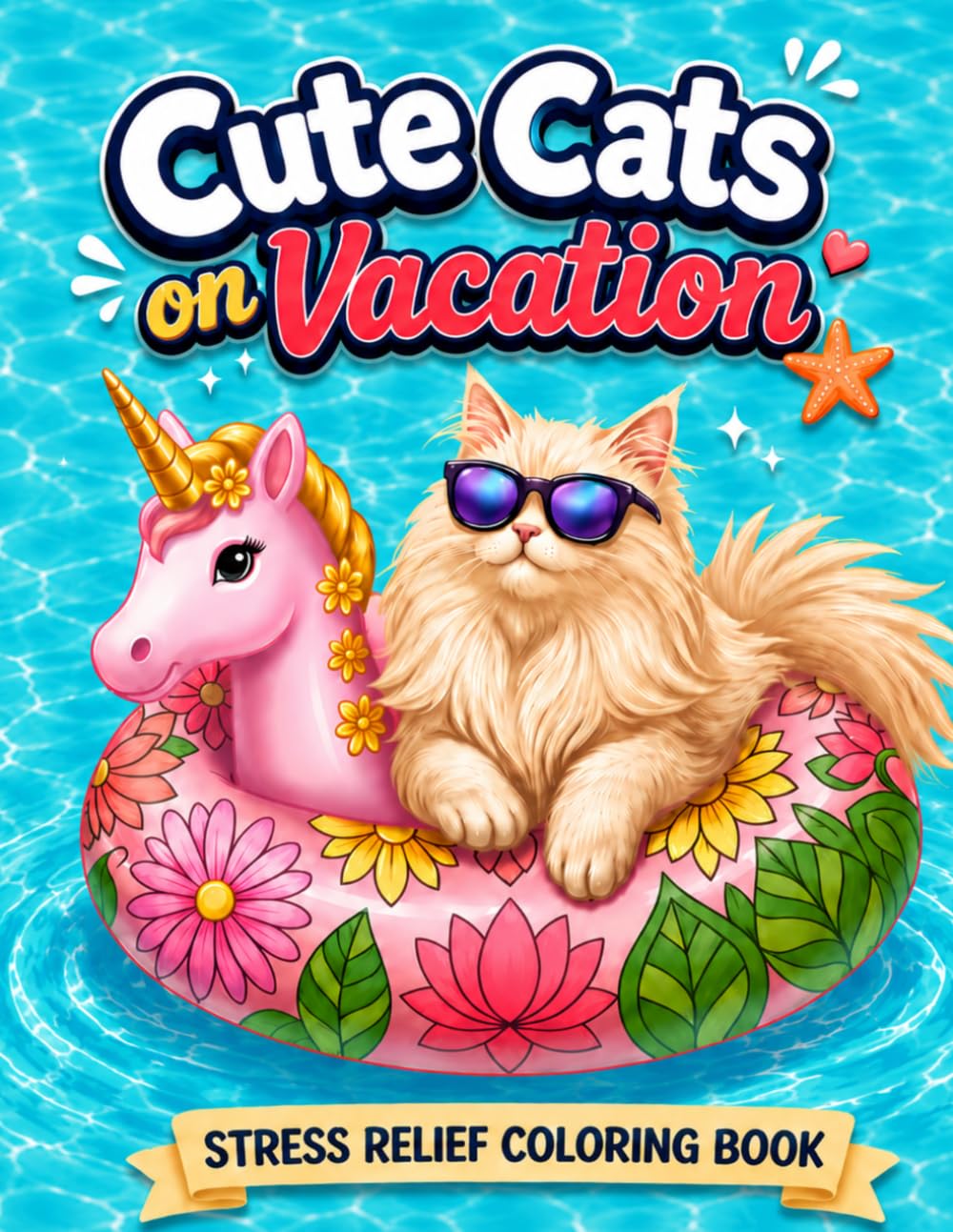 Cute Cats on Vacation: 30 Adorable Cat Mandala Coloring Pages for Stress Relief, Relaxation and Creative Fun