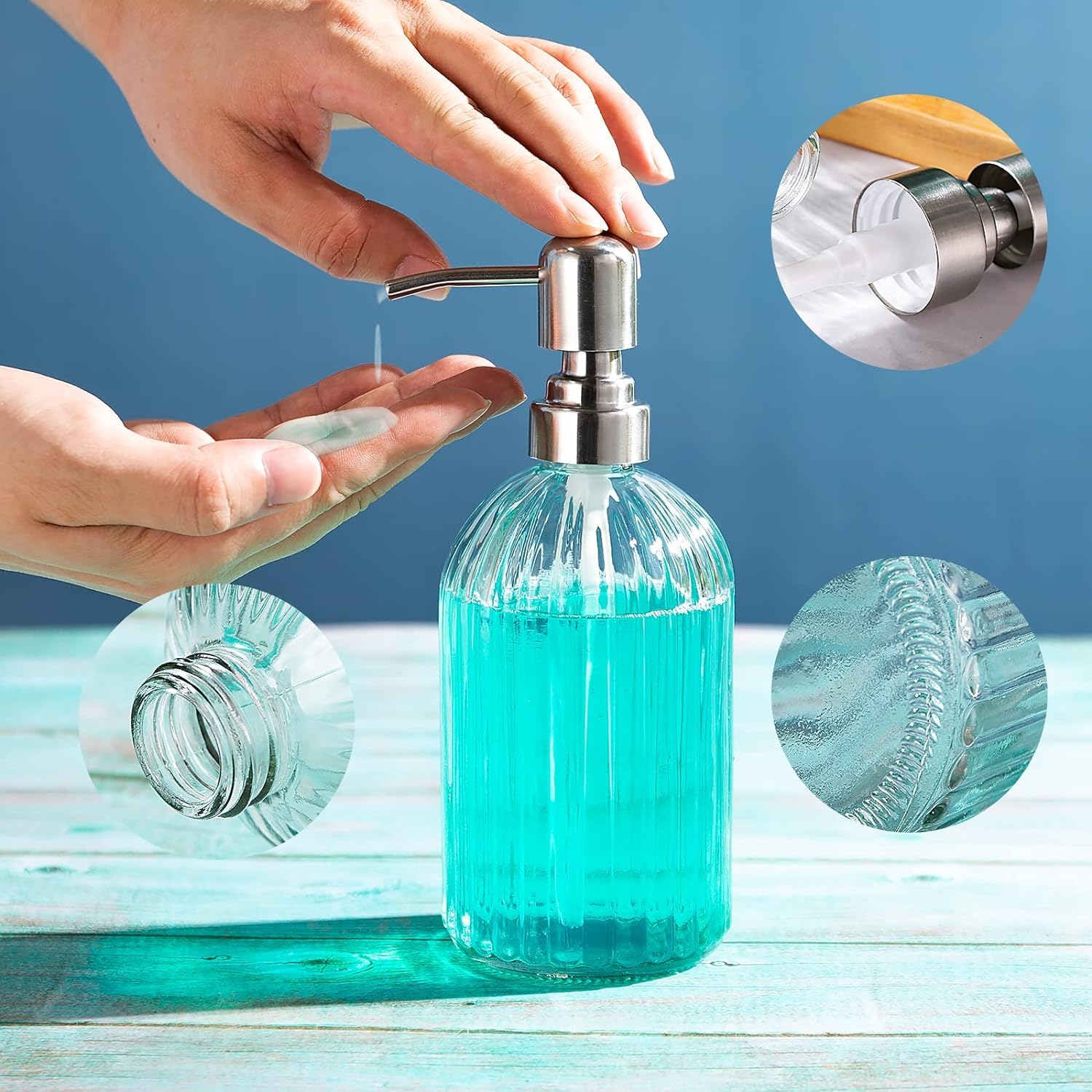 Luxansa Pack of 2 Clear Glass Soap Dispenser Refillable Liquid Hand Soap Dispenser Bottle Pump for Bathroom, Handwash Liquid Bottle, Glass Sanitizer Hand Dish Dispenser, Lotion Dispenser for Kitchen 1