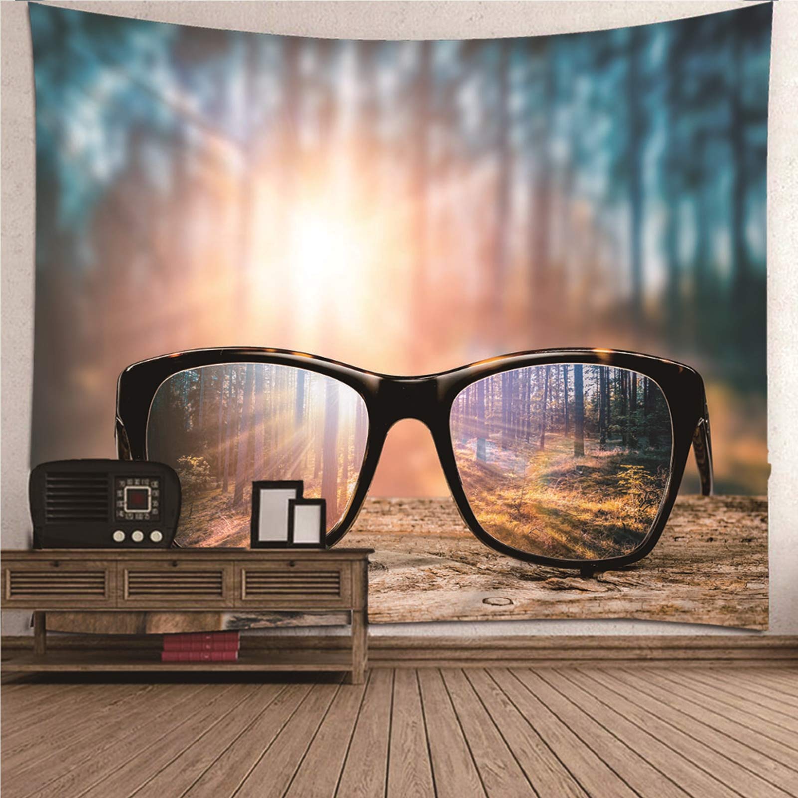 Beydodo Dywan ścienny skandynawski 200 x 200 cm gobelin zasłona okulary przeciwsłoneczne i las ozdoba na ścianę salon