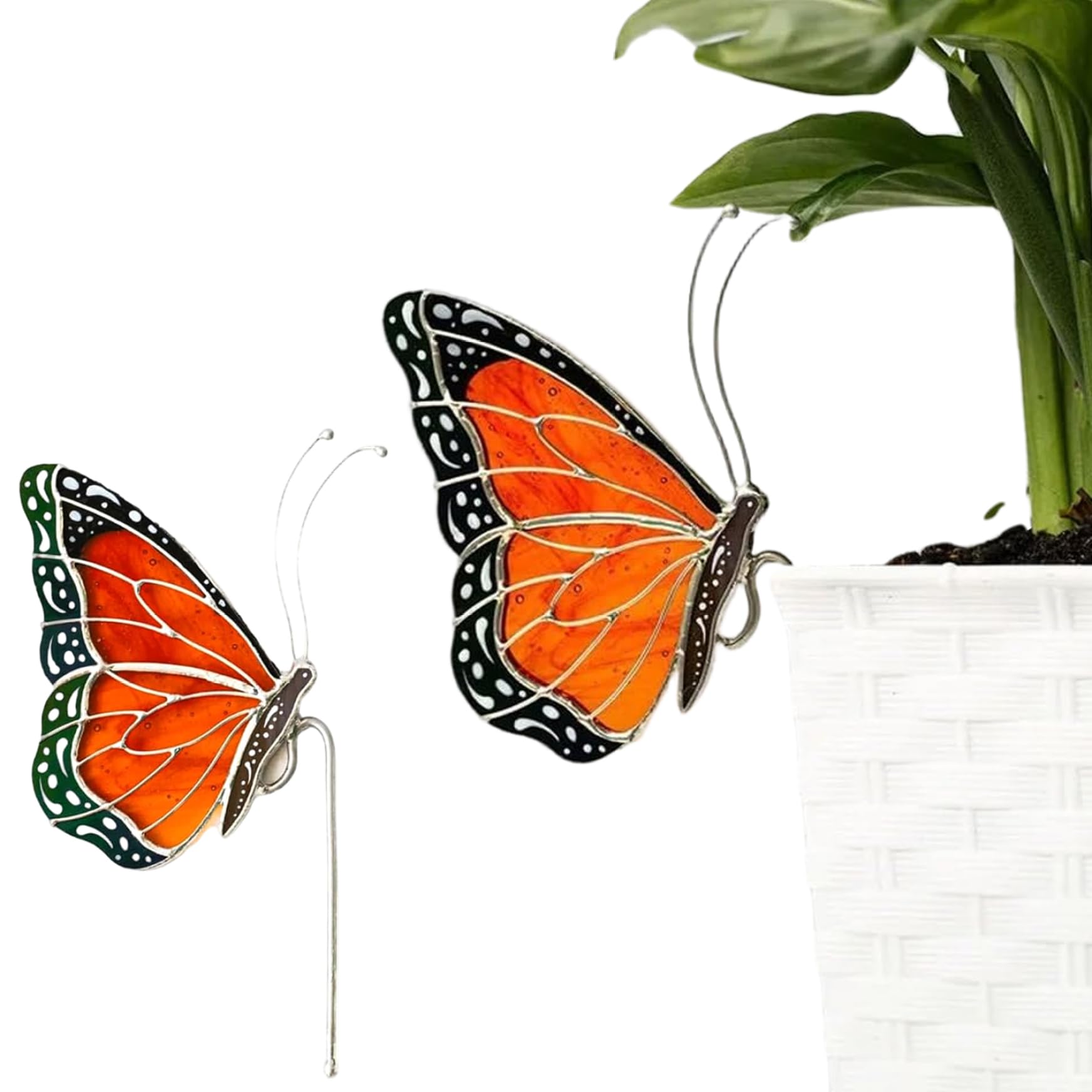 Garden Decor Flower Pot Hugger Butterfly-Shaped 3.5x2.2" Plant Decorations for Pots with Long Stake Colorful Personalized Alloy Sun Catcher Decor for Bonsai