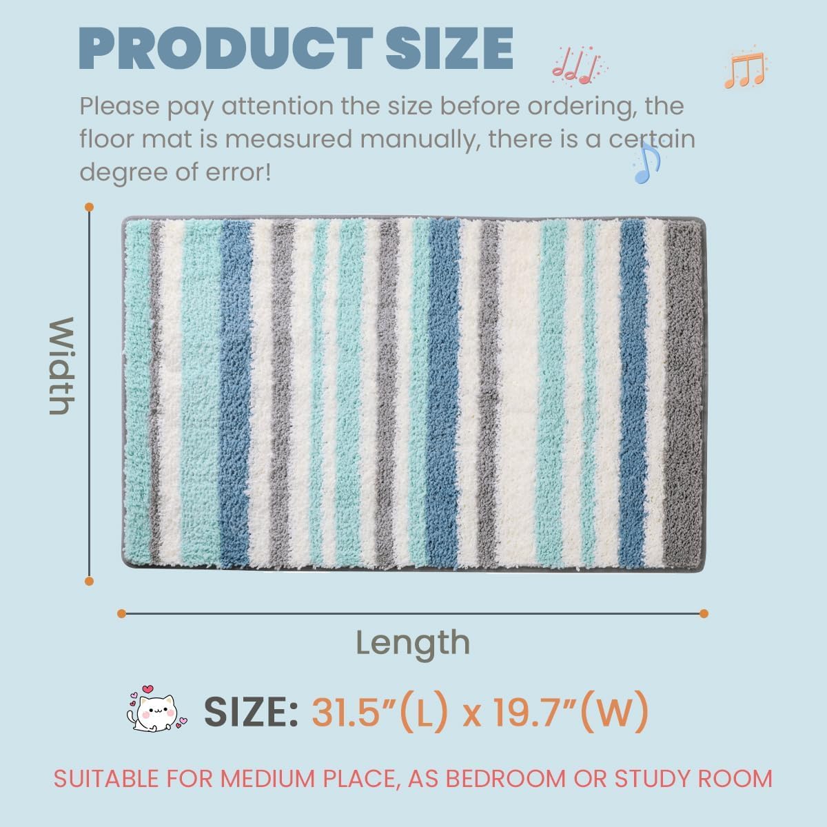 Scandinavian Bath Mat Non Slip Super Absorbent Bathroom Soft Microfiber Machine Washable Luxury Bathroom Carpet for Dining Room, Kitchen and Bedroom (31"x20", Blue)