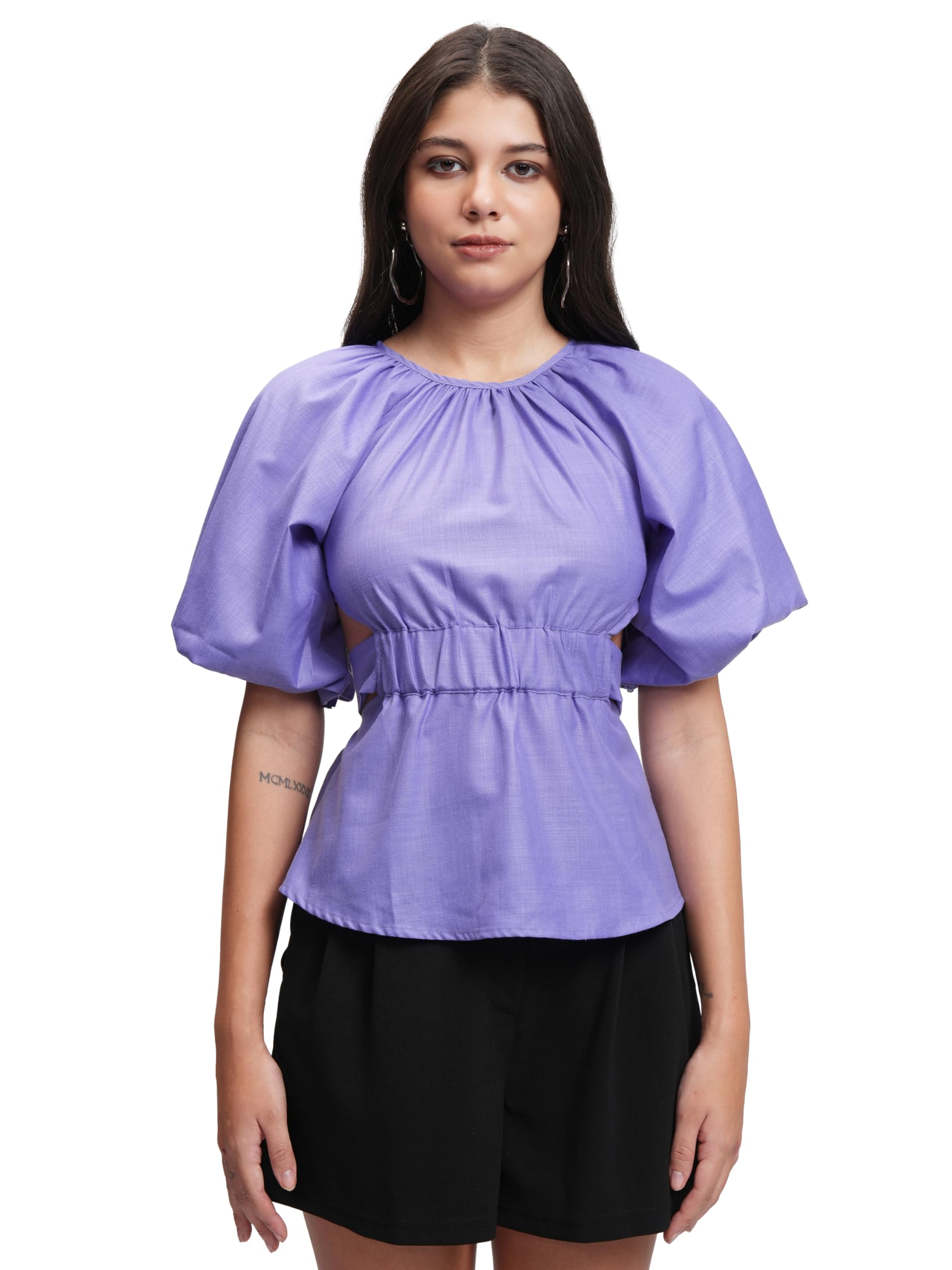 tokyo talkies Women's Kimono Sleeve Cinched Waist Top | Back Cut-Out | Elegant & Trendy | Perfect for Casual & Semi-Formal Outings | Tops for Woman | Women Tops | Stylish Top-picture-34