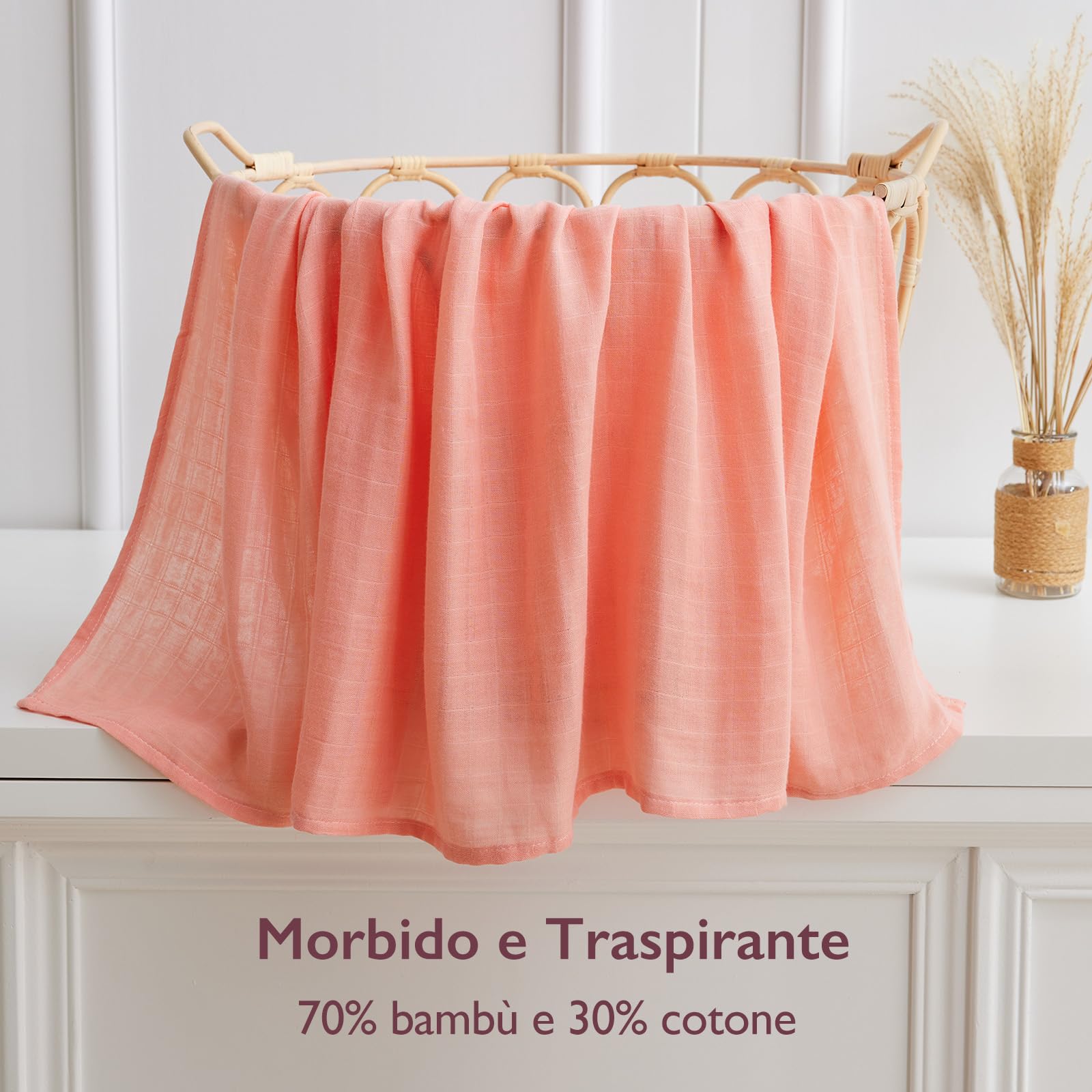Momcozy Copertina Neonato Mussola 120x120 4 Pezzi Cotone Bambù Morbida Floreale