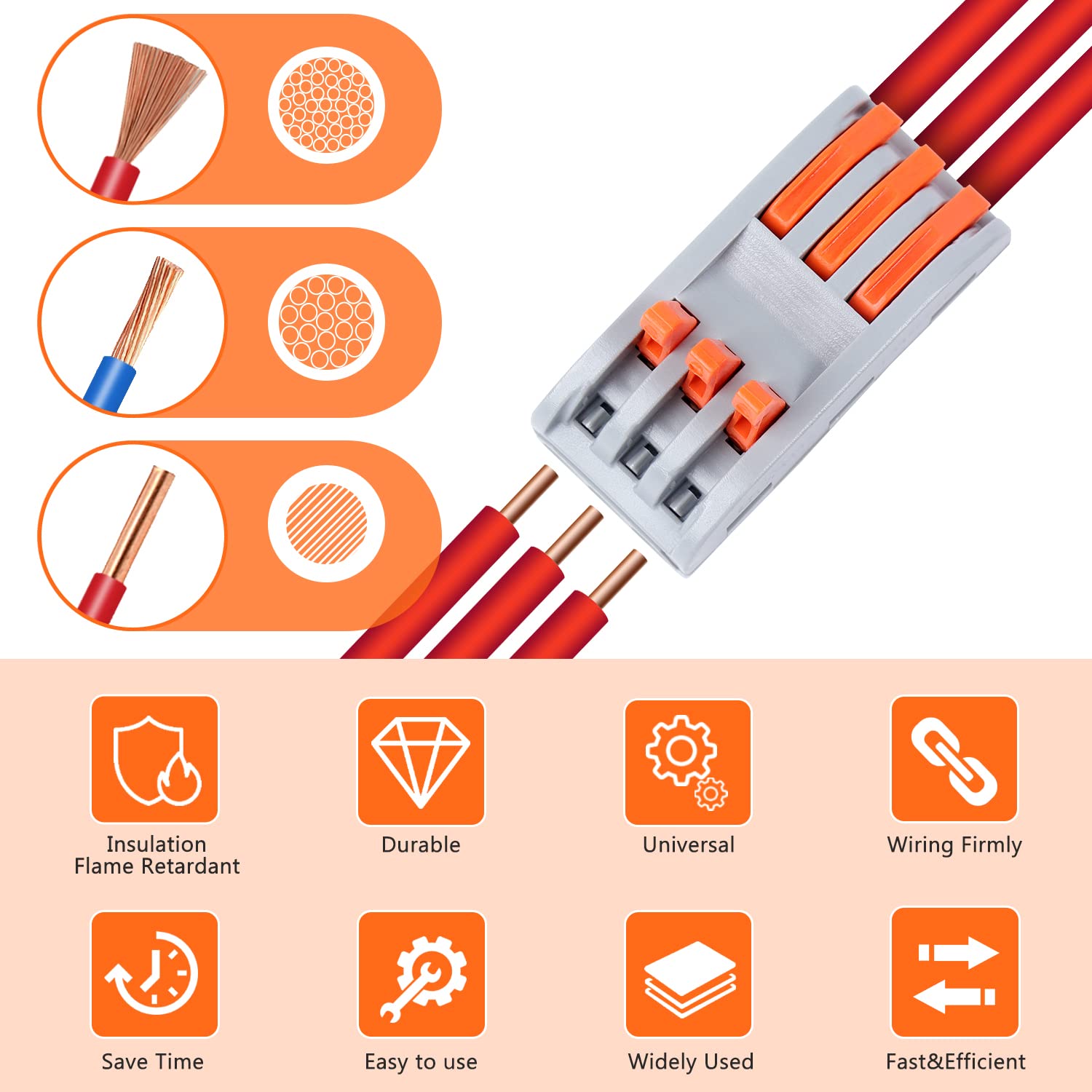20 Connecteurs Fil Compact Levier – 2/3/8 Entrées, Pour Souples/Torsadés/Solides, Réutilisables