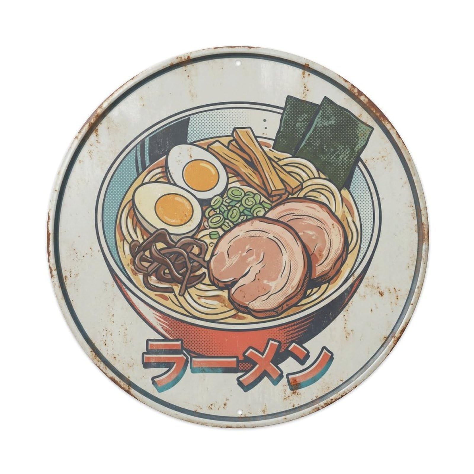 Cxhjca 8X8inch(20X20cm) Ramen Japanese Noodles Bold Graphic Food Restaurant Metal Tin Sign