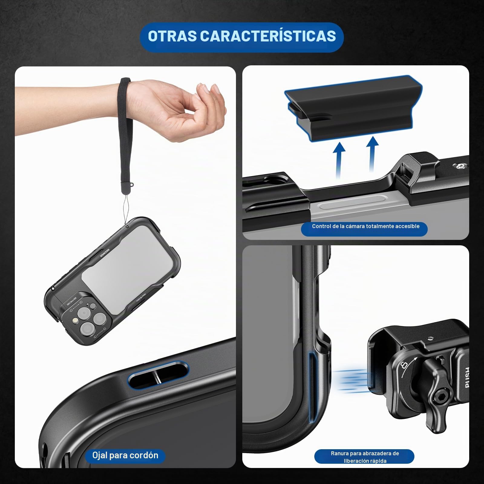 NEEWER 16 Pro Cage, estabilizador Video de teléfono Compatible con iPhone 16 Pro con Adaptador Filtro 67mm, Backplate de Lente 17 mm, Adaptador Objetivo de Montura T Compatible con Moment, PA073