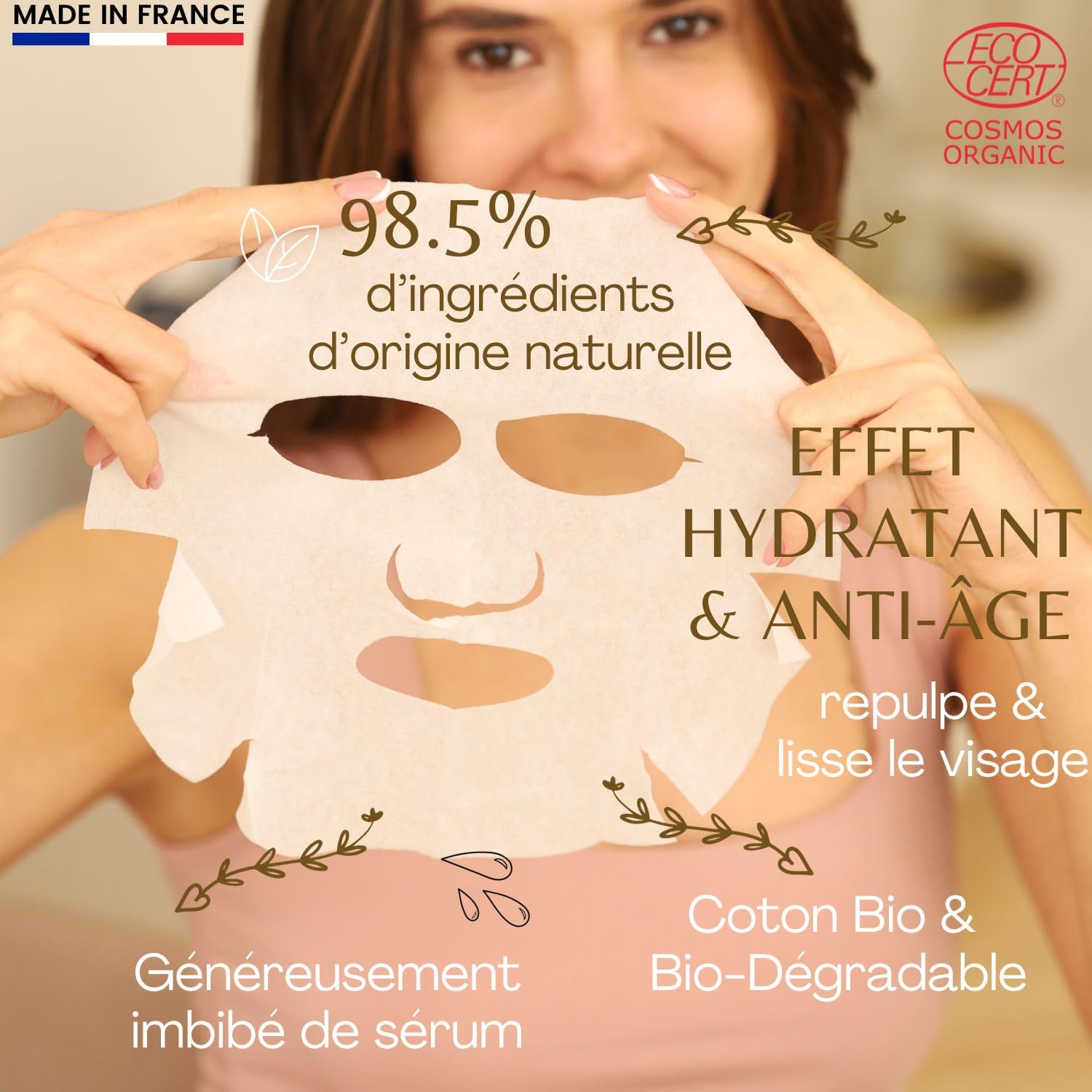 Masque Hydra-Boost Anti-âge Certifié Bio COSMOS ORGANIC - Pack de 10 unités