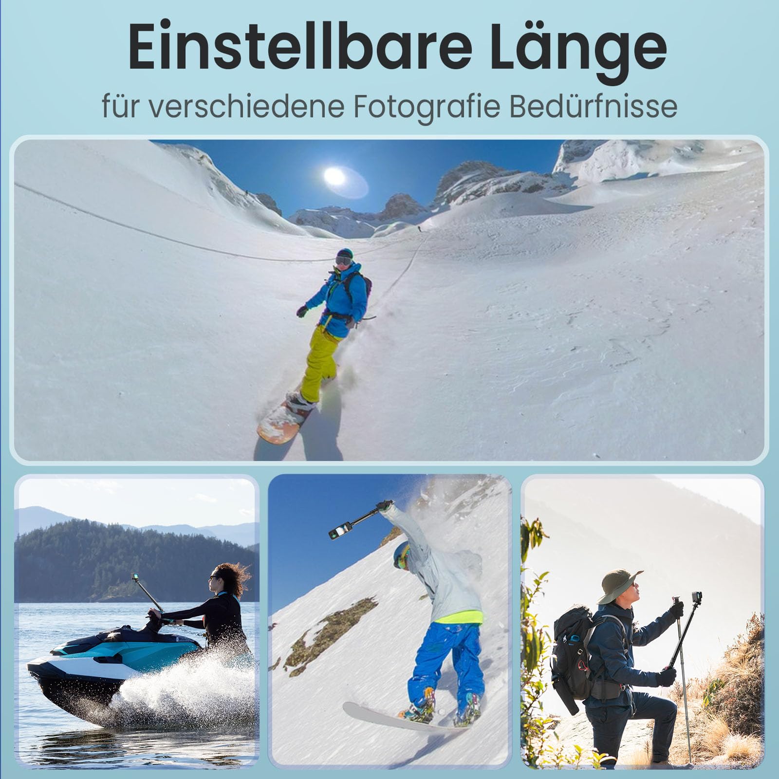 1.8M Super Langer unsichtbarer Selfie-Stick, 7-Stange Action-Kamera-Stick für Insta360X5,1/4" Extendable Handheld Pole Stick Monopod mit Gopro-Adapter Kompatibel mit X3, One X/X2, One R,GO2, Hero 12