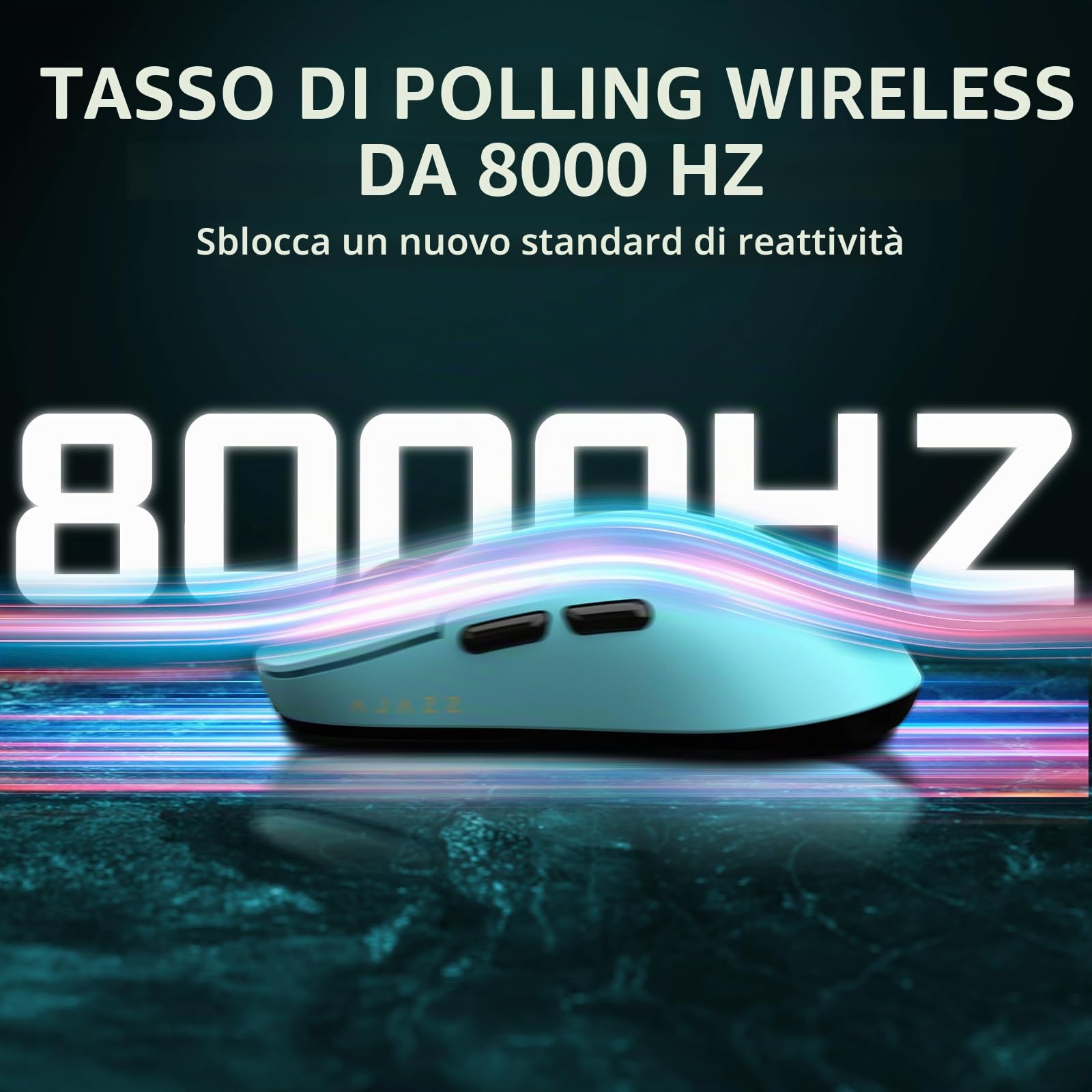 ATTACK SHARK Ajazz AJ159APEX PAW3950 Gaming Mouse, 42K DPI, Wireless 8K Hz Polling Rate, RGB Station di Carica con Schermo a Colori, 56g Ultraleggero Mouse da Gioco, 2.4G/BT/Cablato, PC/Mac, Blu