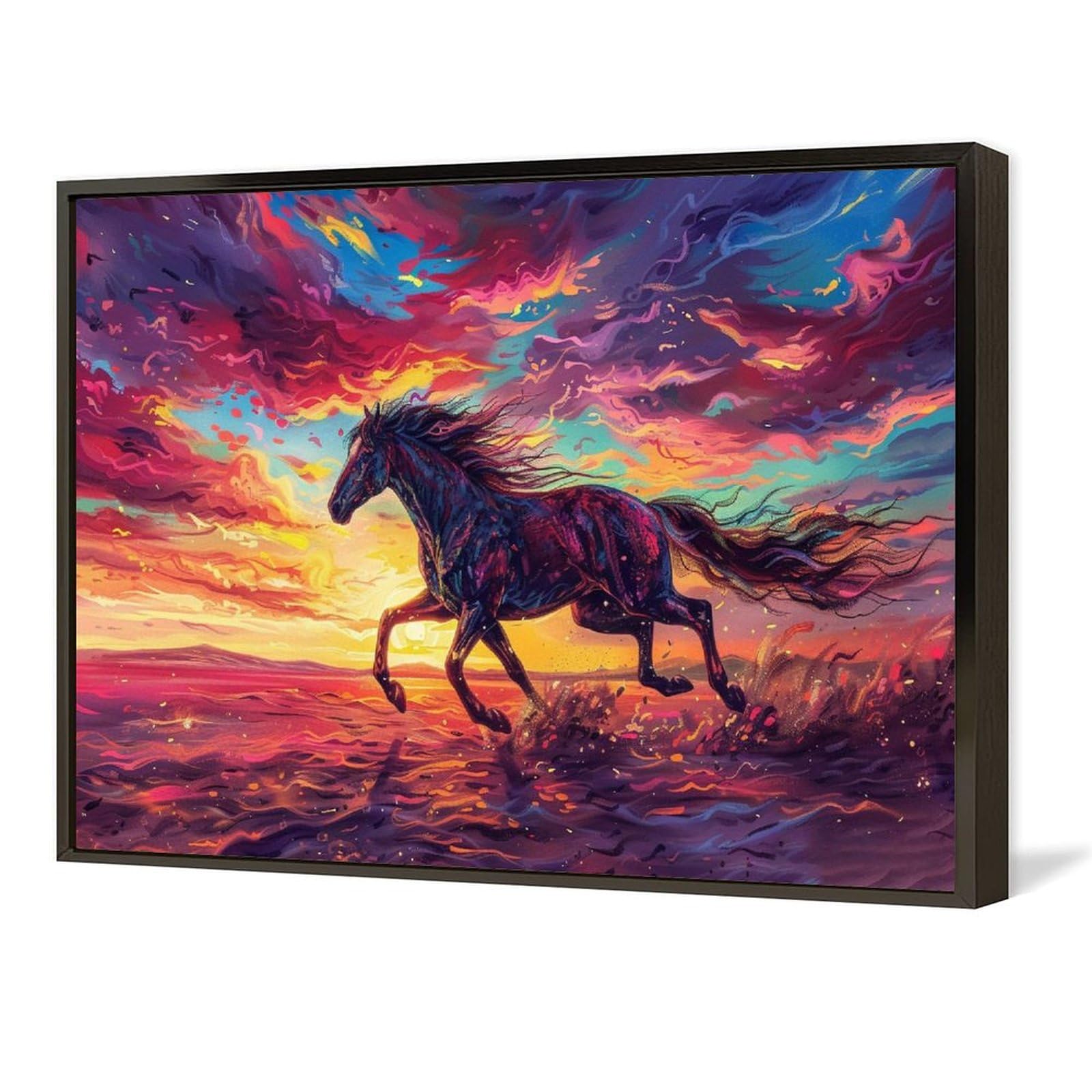 Amazon.co.jp: 絵画 色とりどりの雲の下を疾走する馬 アートパネル