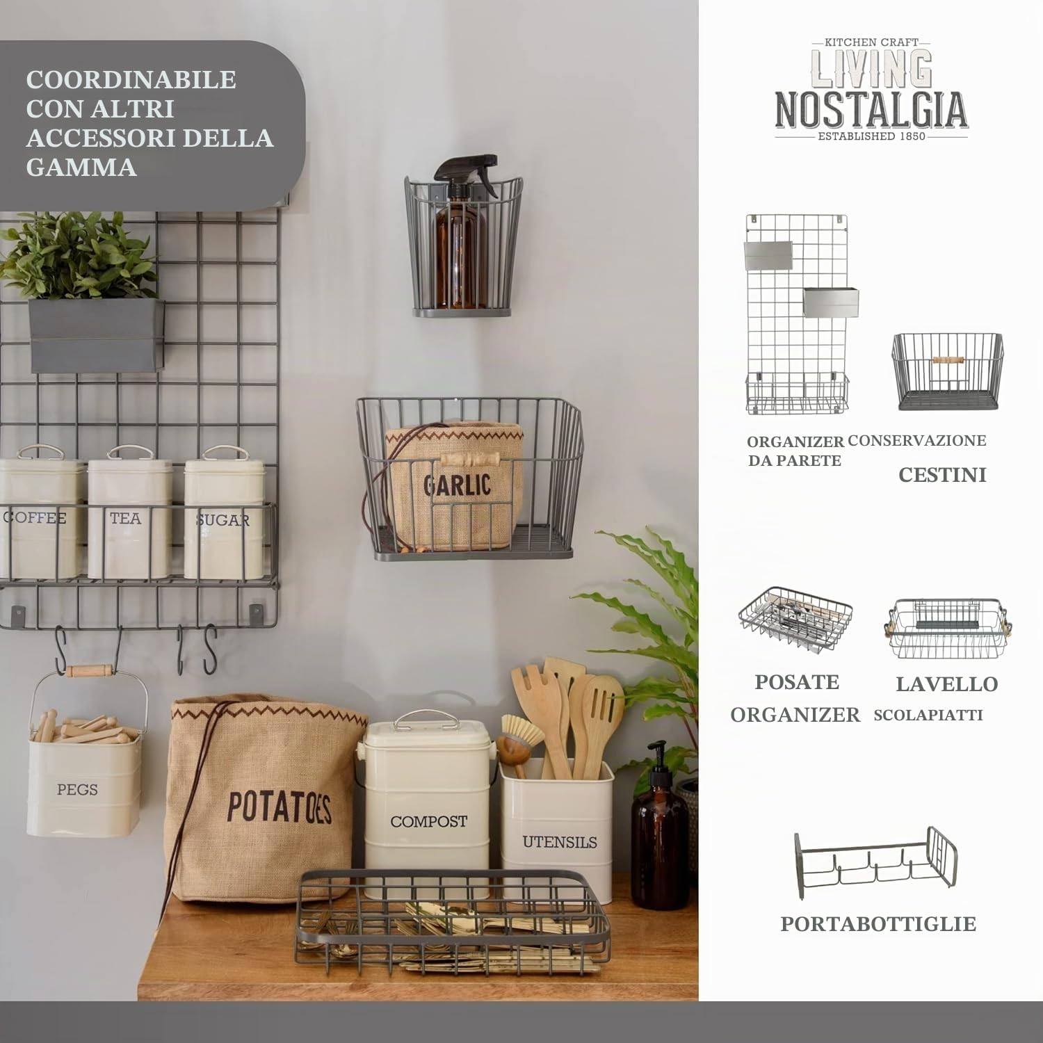 KitchenCraft Living Nostalgia Portabottiglie in Filo da 6, Argento