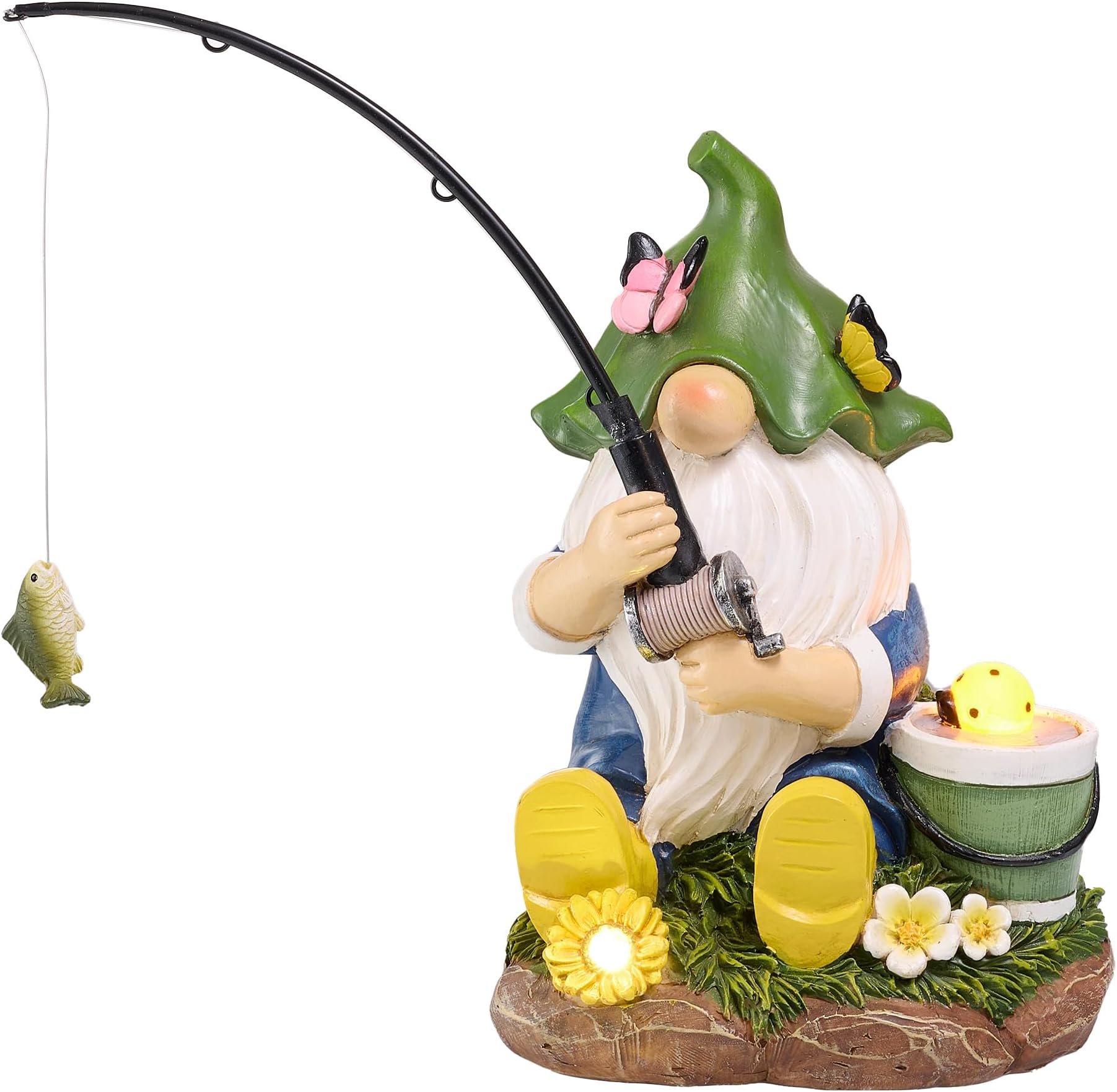 TERESA'S COLLECTIONS Gardeh Ornaments Outdoor, Lovely Fishing Gonks with Solar Lights, Family Gonks Series, Waterproof Resin Gonks Ornaments, Indoor Outdoors 23CM