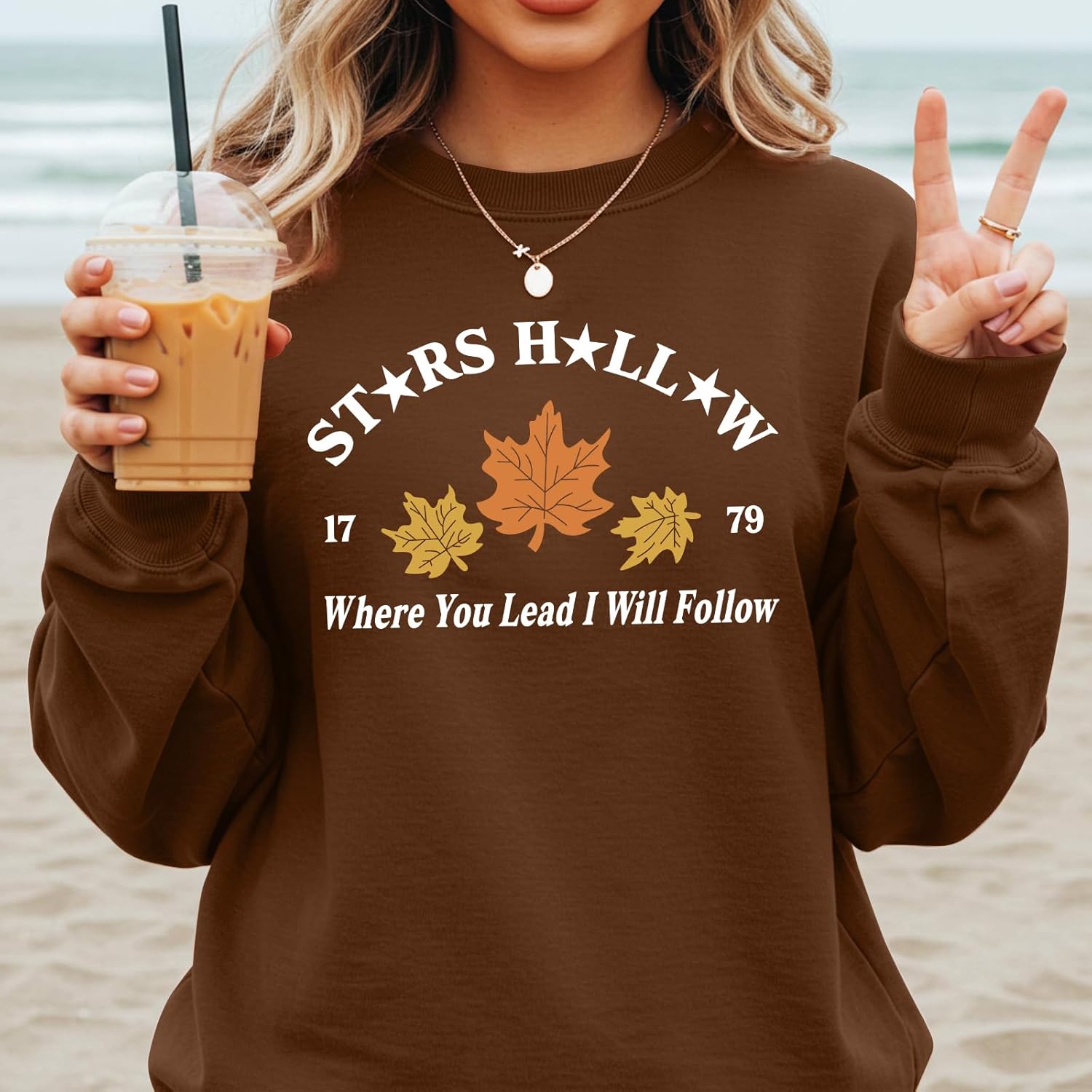 KIEKIECOO Womens Crewneck Sweatshirt Fall Leaf Vintage Graphic Sweatshirts Letter Drop Shoulder Long Sleeve Pullover Tops - Image 4