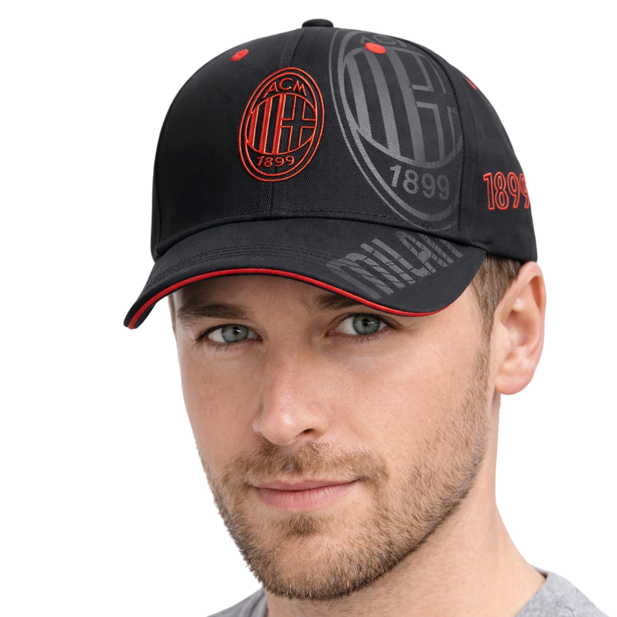 ACM 1899 AC Milan – Cappello Ufficiale in Cotone Rosso/Nero con Logo Modello Baseball con Visiera Curva e Regolabile – Prodotto con Licenza - 2024006