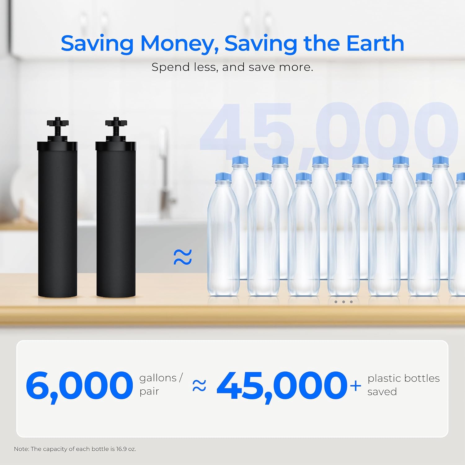 Waterdrop Gravity Water Filter, 2.25G Stainless-Steel System with Silver Ions Enhanced Filtration with 2 Black Carbon Filters, NSF/ANSI 42&372 Standard, Reduces Chlorine for Emergencies