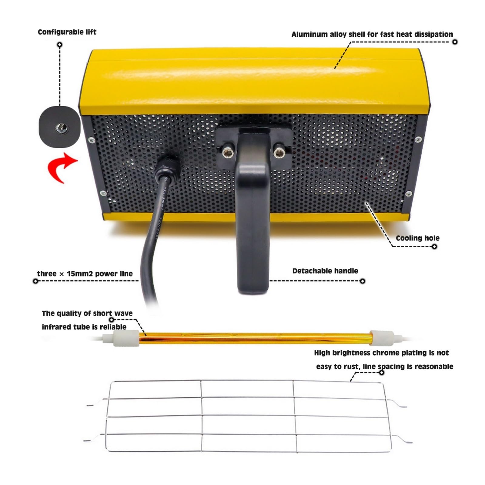 Lampada For Polimerizzazione Della Vernice A Infrarossi Da 2000 W For L'essiccazione Della Vernice Calda Lampada Riscaldante Riscaldatore Lampada A Infrarossi Luce Cabina Di Verniciatura A Spruzzo A O