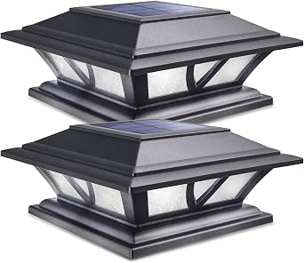 Siedinlar Solar Post Lights with 2 LED Modes 4x4 5x5 6x6 Wooden Post Fence Caps Solar Lights Outdoor Garden Waterproof for Patio Garden Deck Black 2 Pack