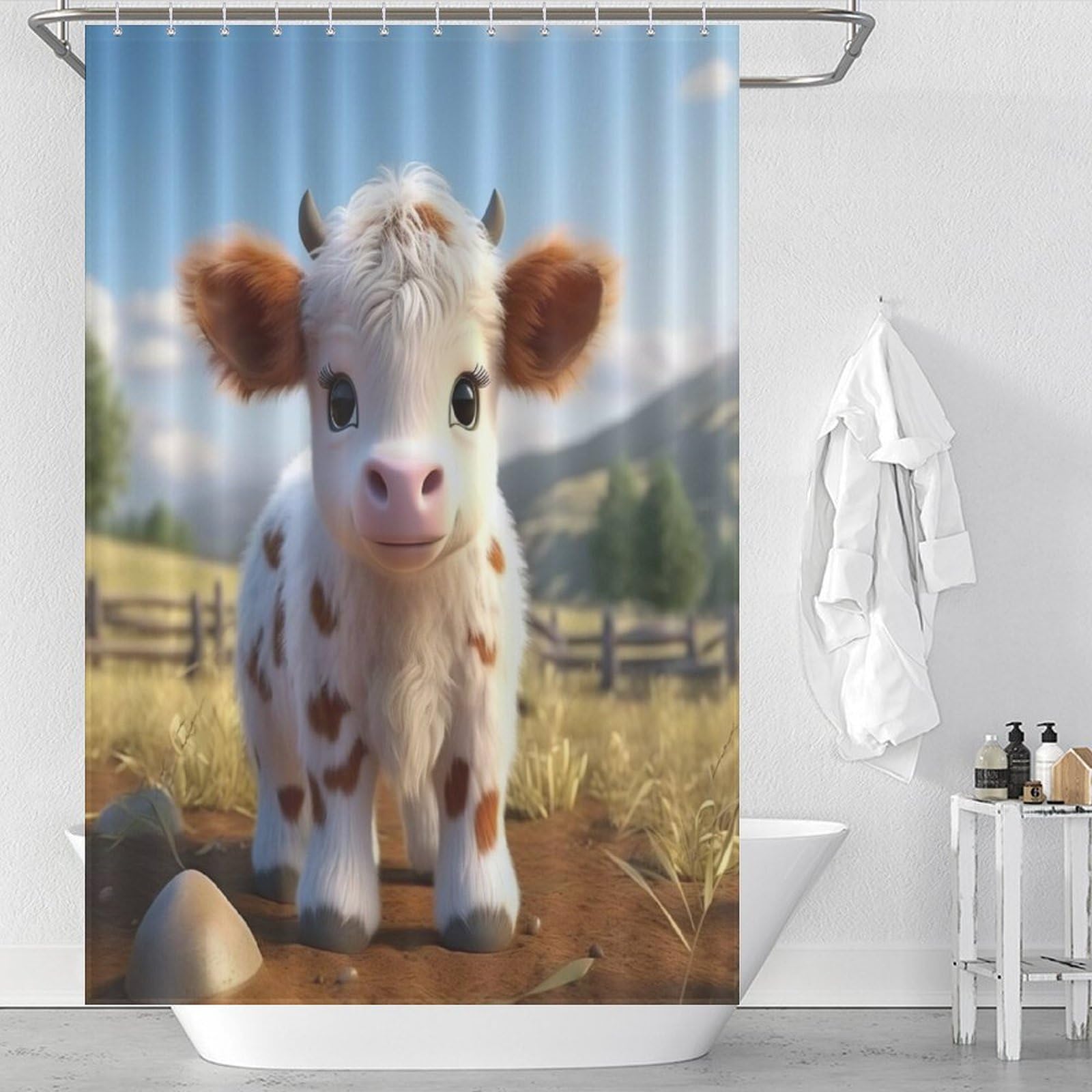 Rideau de douche imperméable vache mignonne textile anti-moisissure pour baignoire 122x183 cm