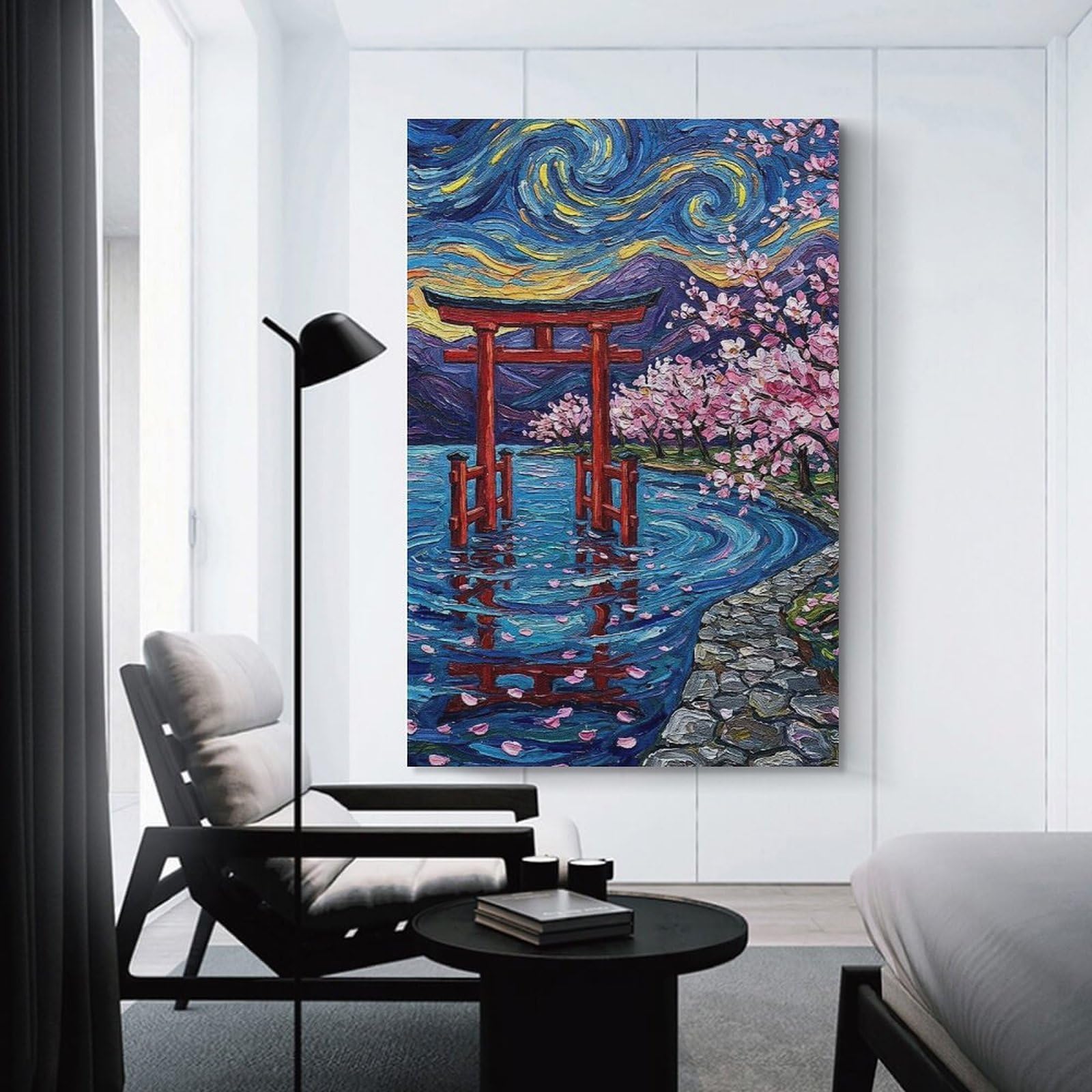 Junmoney Japanese Torii Gate with Cherry Blossoms Home Decor Wall Art 20x30inch(50x75cm), for Restful Interiors, Bedrooms Or Small Rooms, Decorative Wall Art for Cosy Rooms