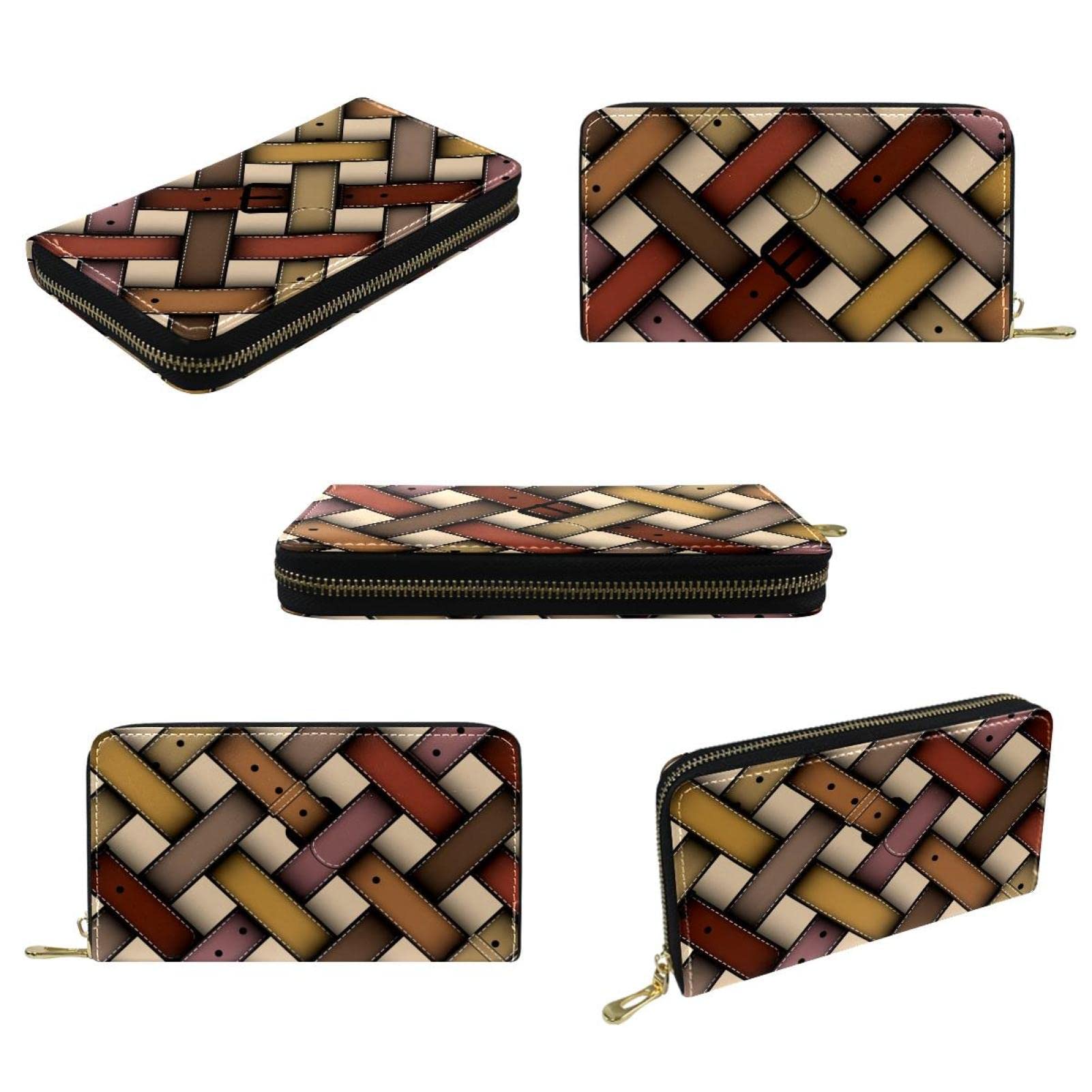 Cartera de piel con cremallera larga con patrón retro noble personalizado, Varios colores, 20.5x2.5x11.5cm/8.07x1x4.53 in, Classic