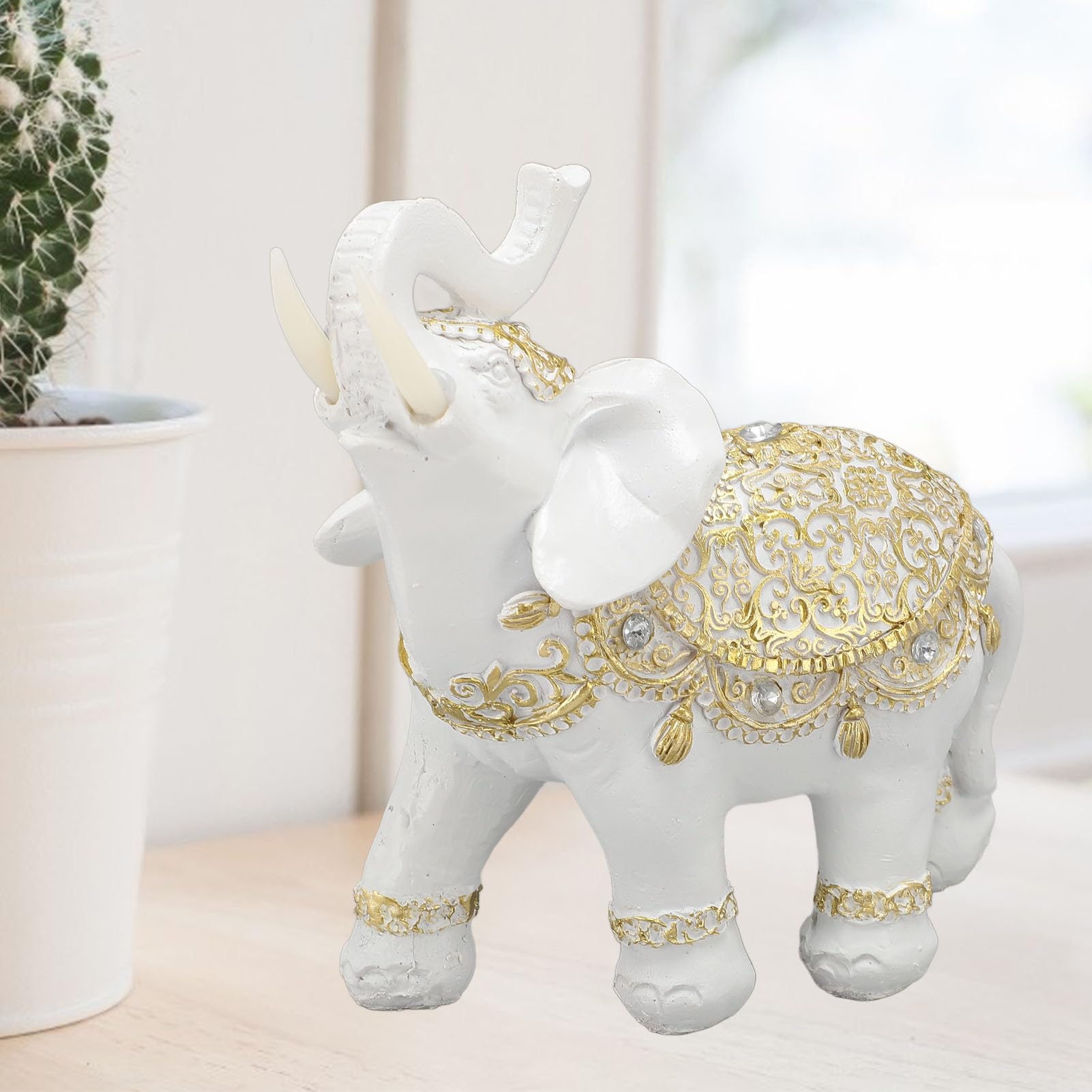 Amazon.co.jp: 白い樹脂製 象の像 幸運の象の彫刻 精巧デザイン 玄関