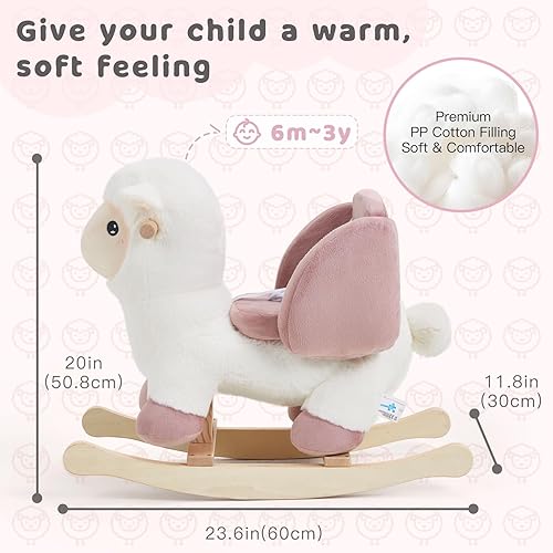 Miniatura 6 de labebe - Caballo mecedor de oveja bebé, animales mecedores de peluche para niños, balancín Ovis Aries con cinturón de seguridad para bebés de 6