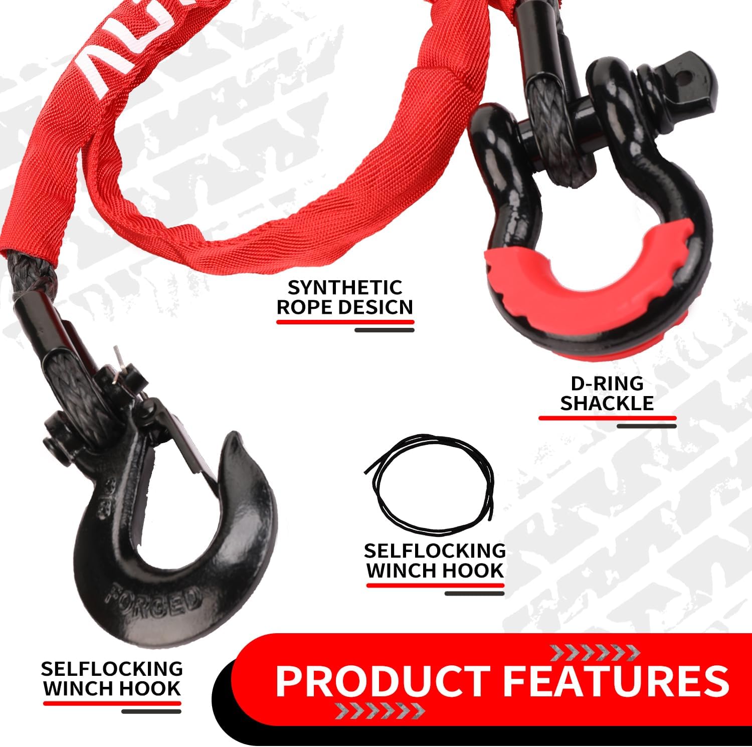 2.5FT UTV ATV Recovery Strap 19400LBS with Winch Hook and D-Ring Shackle, Synthetic Tow Rope Premium Mudding Accessories
