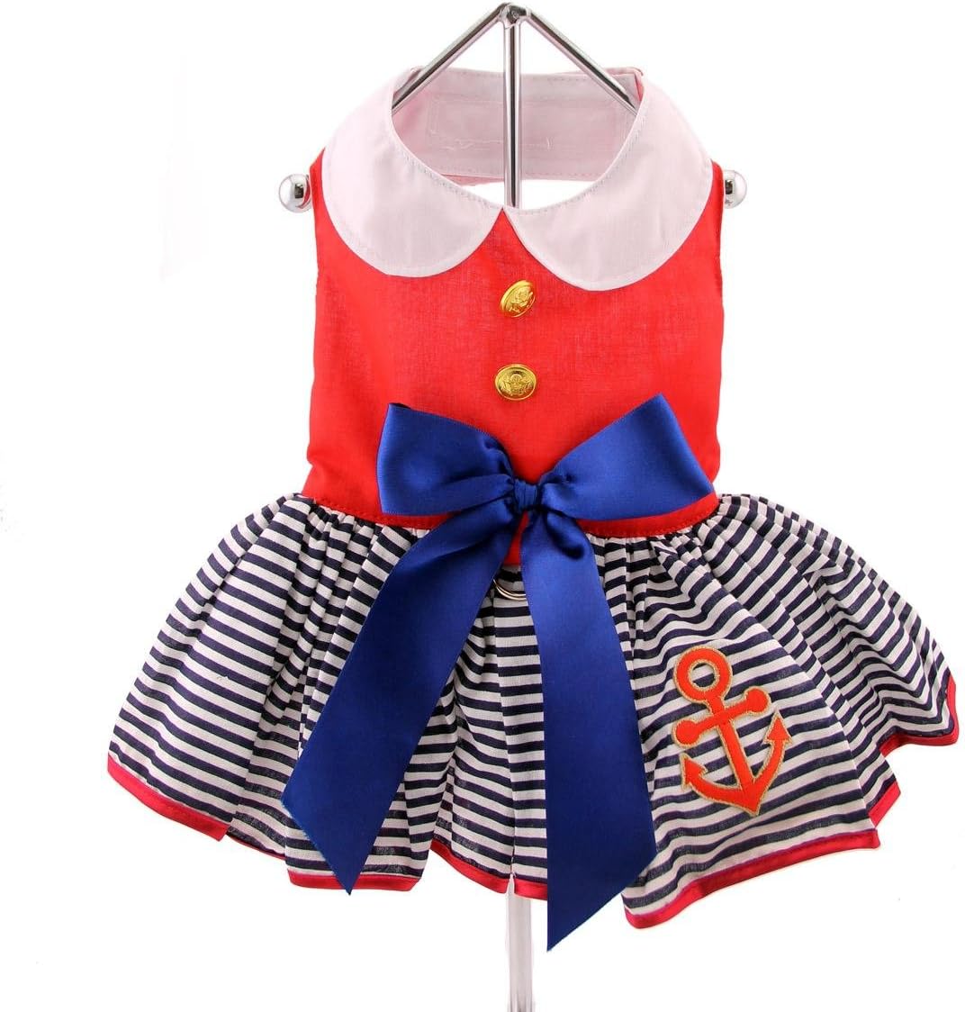 DOGGIE DESIGN Sailor Girl Dog Dress with Matching Leash (S)