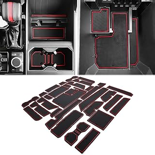 Cup Holder Insert Liners Compatible with Toyota Tundra Accessories 2026 2025 2024 2023 2022 Custom Non-Slip Cup Holder Door Pocket Liner Center Console Interior Mats (Red Trim, 31-pc Set)