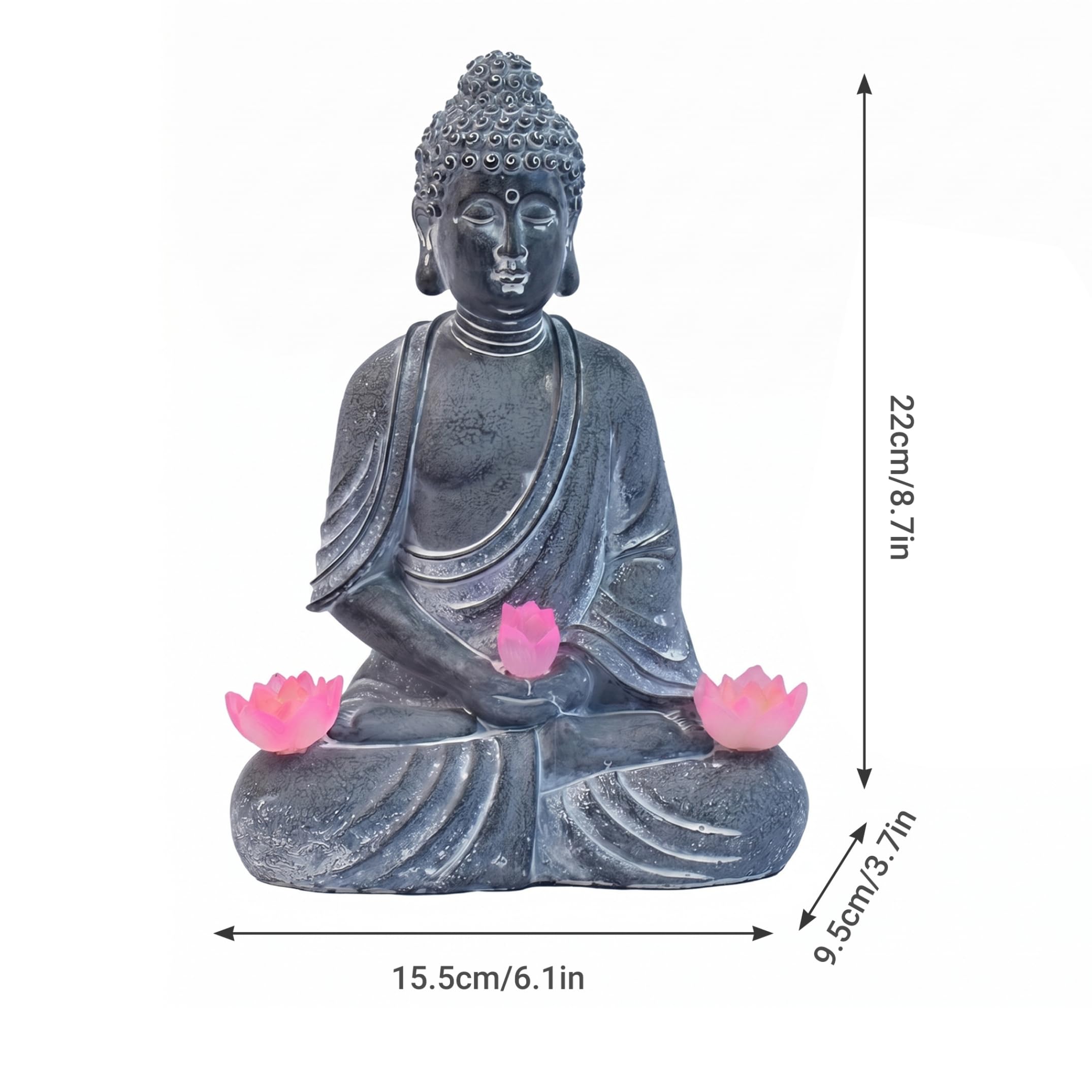 Statue de Bouddha d'extérieur, Statues de Jardin Zen solaires, Figurine en résine imperméable avec Fleur Lotus pour Patio extérieur, pelouse, Balcon, Assis