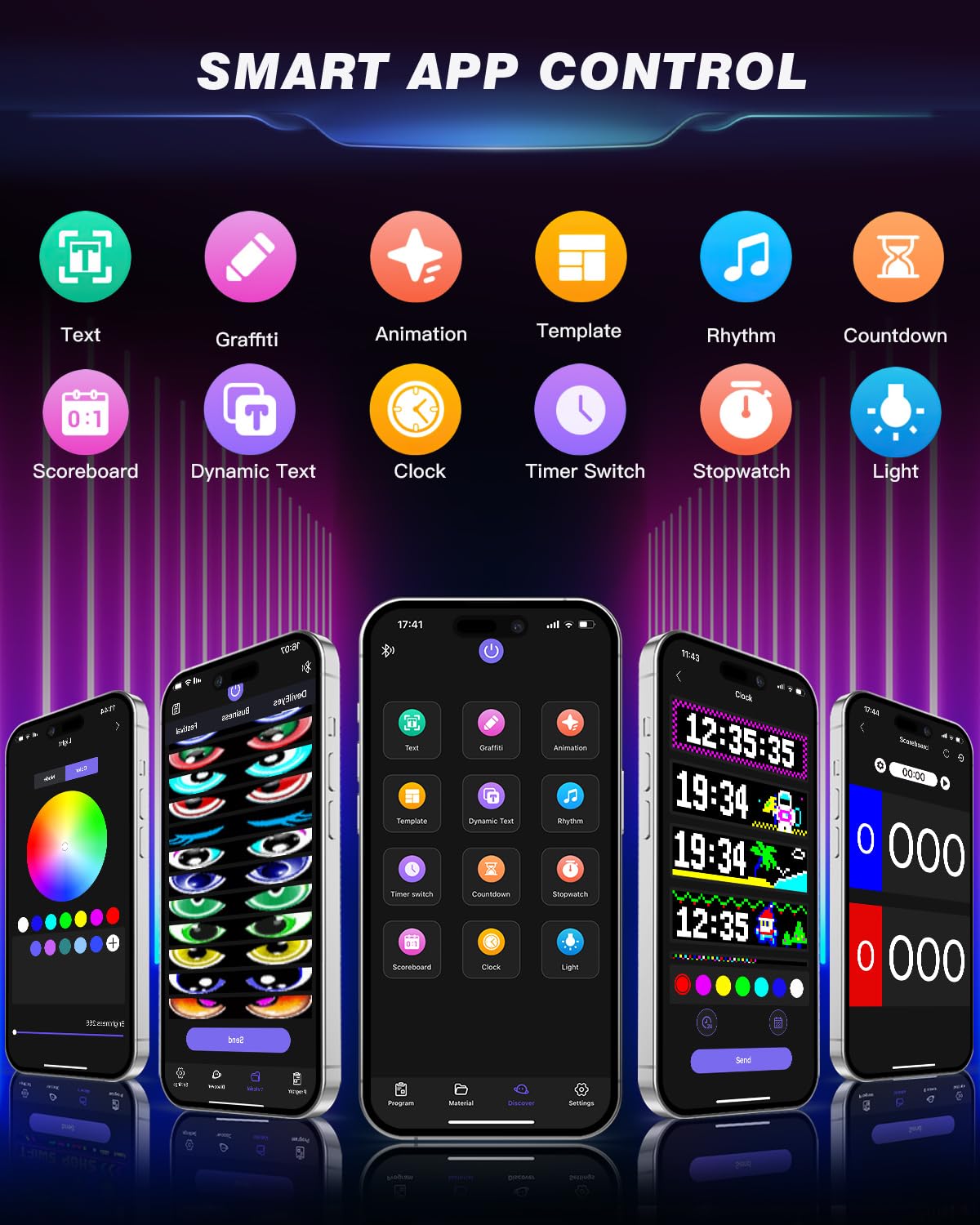 Juego de 2 ojos LED para coche, 37 x 9 cm, tablero de pantalla flexible programable con control Bluetooth, luces dinámicas USB para ventana de policía