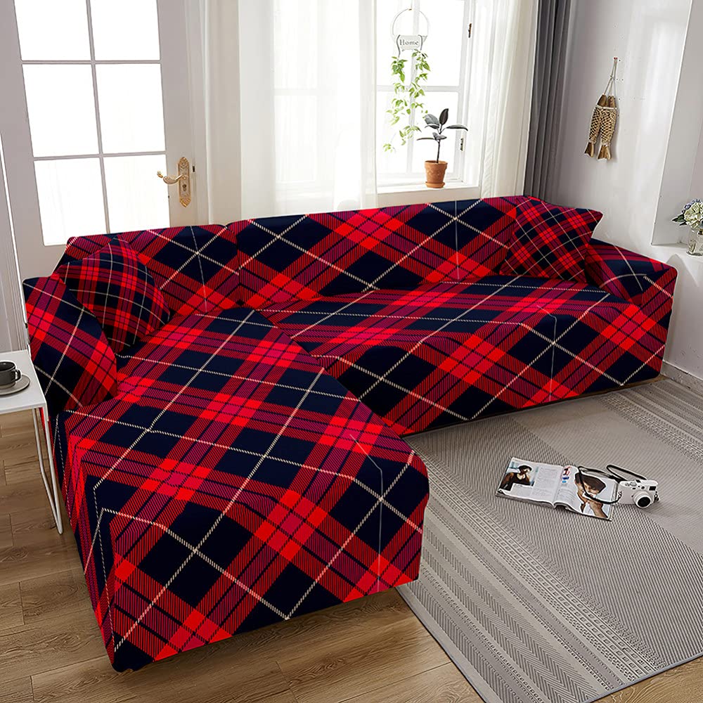 Housse de canapé d'angle motif marbre 2 places au textile géométrique élastique haute densité