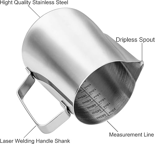 Miniatura 3 de Nicunom Paquete de 2 jarras espumadoras de leche, jarra de vapor de café expreso de 12 onzas y 20 onzas, taza vaporera de leche de acero inoxidable,