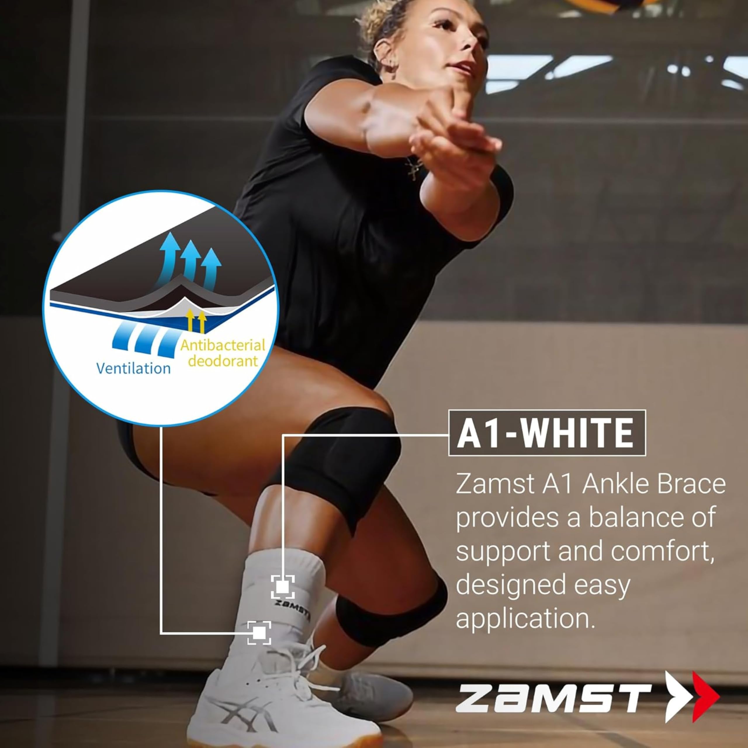 Zamst A1 Knöchelbandage für Sport – atmungsaktive Sport-Knöchelbandage für Damen und Herren mit verstellbaren Drei-Wege-Riemen für moderate seitliche Knöchelverstauchung – rechts, klein