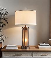 RORIA Farmhouse Table Lamps Set of 2 with 2 USB Ports & Amber Glass Nightlight - Rustic Vintage Nightstand Lamps for Bedroom Living Room, 2 Bulbs Included