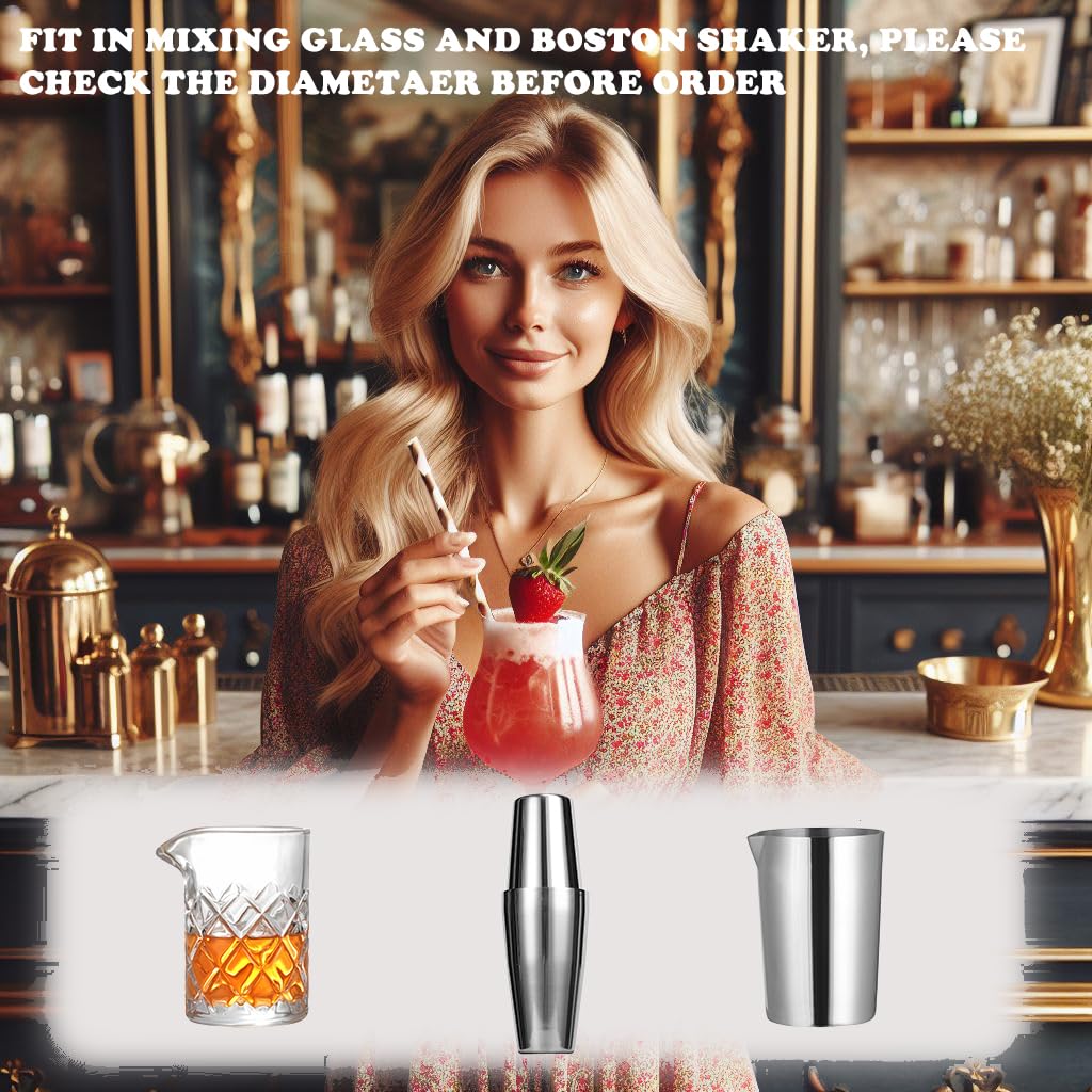 Colador de cóctel dorado para bebidas, colador Hawthorne de 2 puntas con resorte extraíble, acero inoxidable, colador de bartending 7