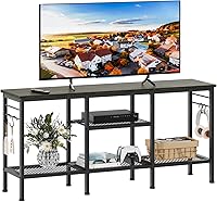 Furologee 55 Inch TV Stand Entertainment Center with Open Shelves, Soundbar Shelf & Hooks, Black Oak Media Console for Living Room Bedroom