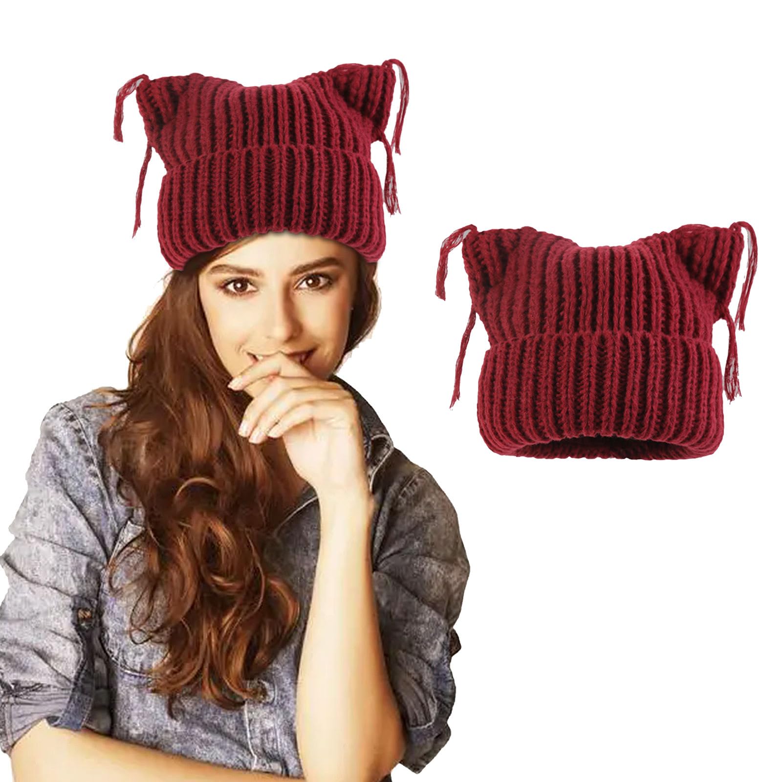 Ubxvamm Lovely Cats Ear Tassels Hat Winter Warm Autumn Hat Adjustable Women's Hat for Women and Teens
