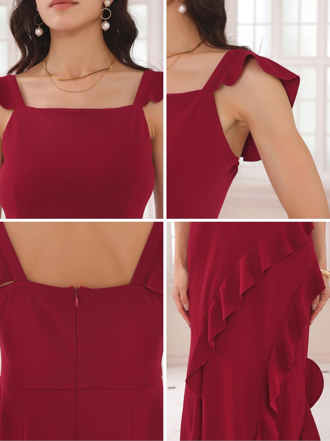 Women's Cocktail Dresses 2025 Sleeveless Square Neck Wedding Guest Ruffle Midi Dress - Image 5