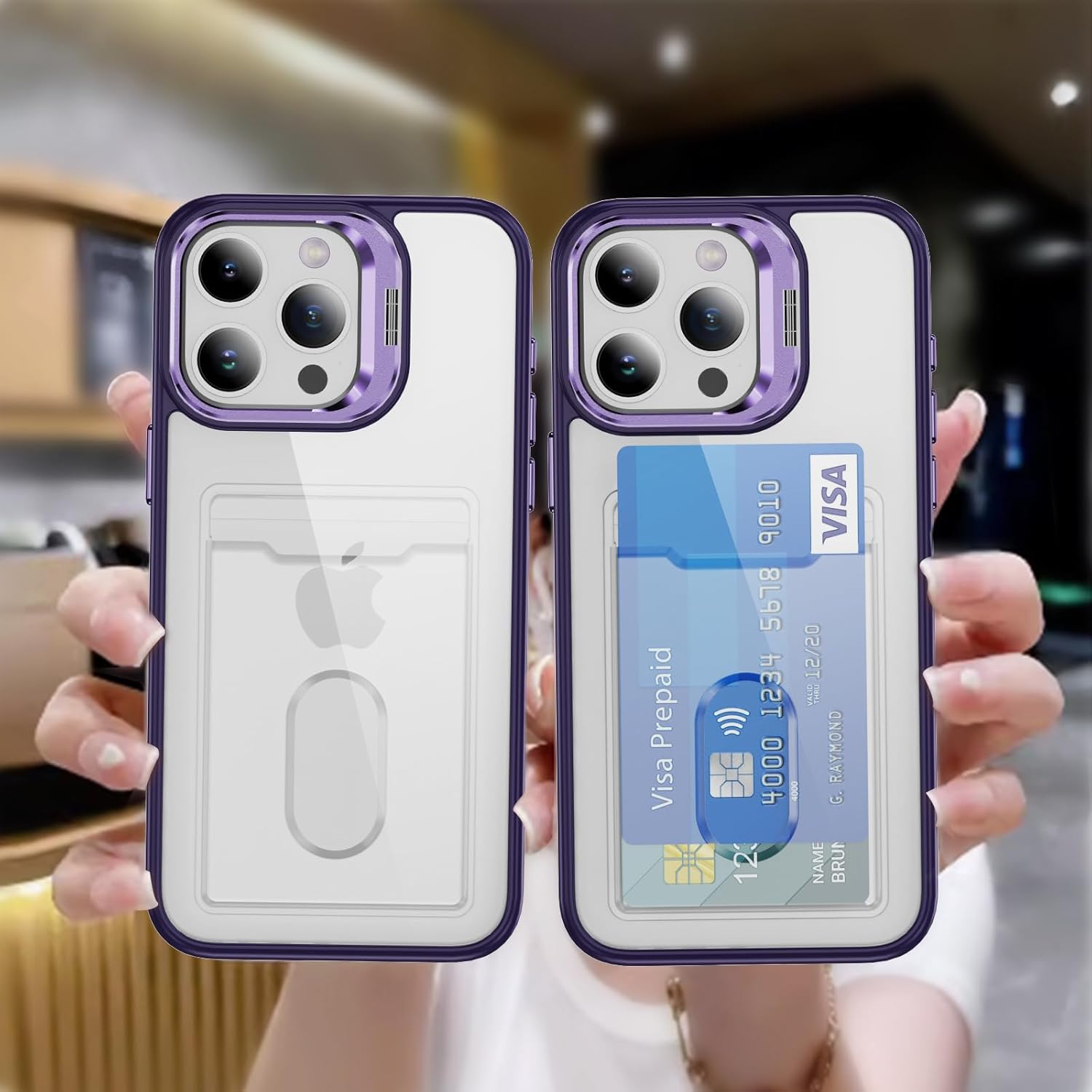 Wallet Clear Case for iPhone 15 Pro Max 6.7 inch with Card Holder Built-in Camera Ring Stand Military-Grade Protection Kickstand Cover Purple - Image 7