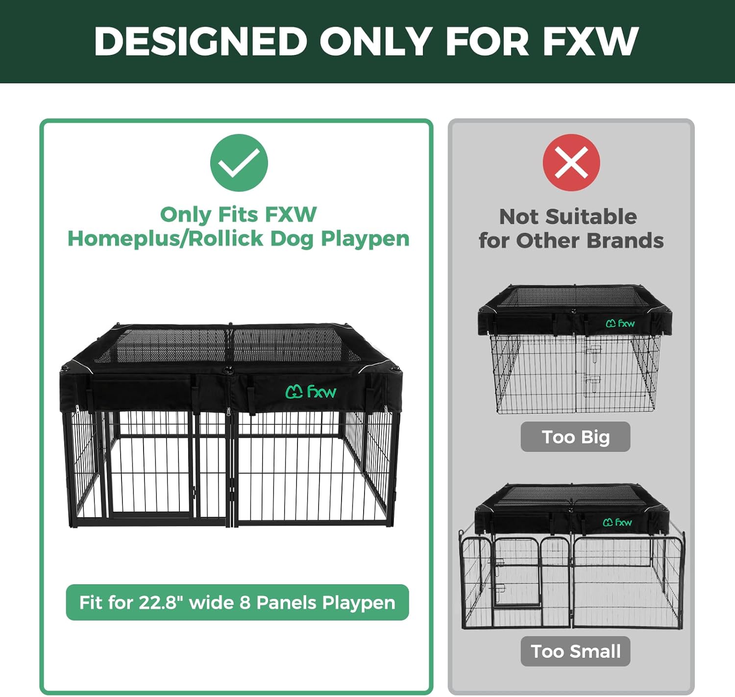 FXW Mesh Top Cover - Only Fits 24" H 8 Panels (Homeplus/Rollick/Instant) Dog Playpen (Not Suitable for Other Brands), Square│ (Playpen not Included)