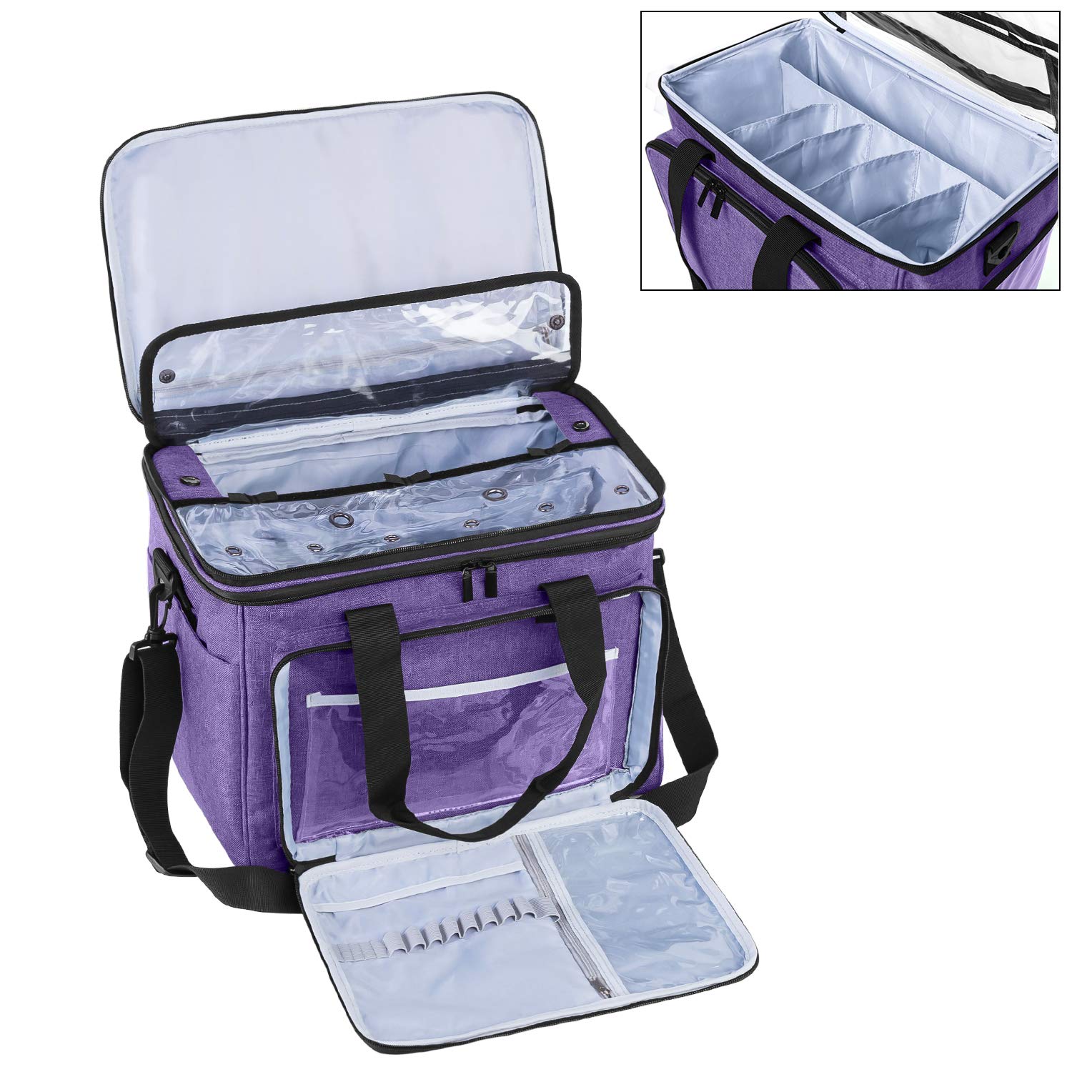 Teamoy Bolsa de Almacenamiento para Lana Adecuada para Transportar Lana de Tejer, Ganchillo y Bolsillos para Accesorios (no Incluye Accesorios), Lilane, Groß mit Nylon-Oberteil