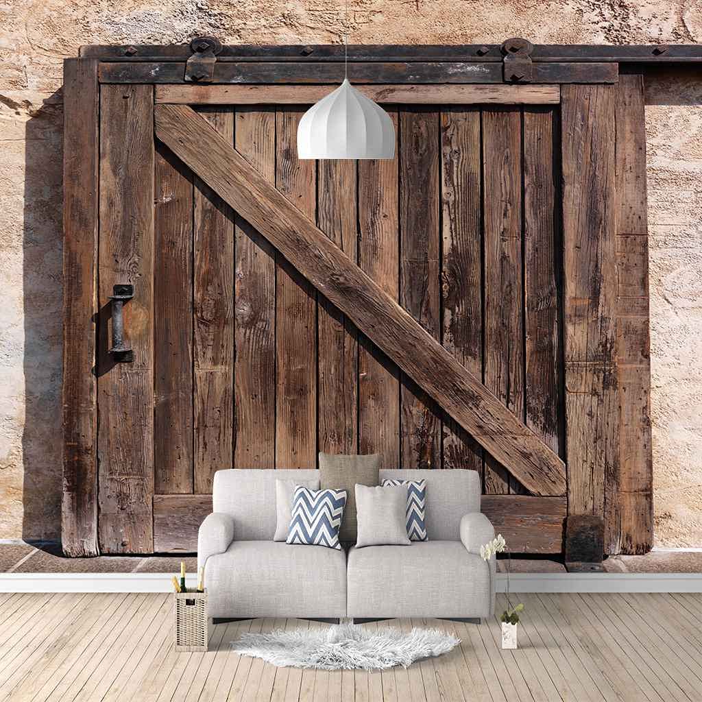 Papier peint panoramique 3D petite porte en bois vintage poster mural géant 350x256 cm auto-adhésif