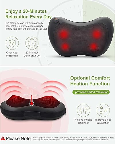 Miniatura 2 de Almohada masajeadora de espalda con control remoto - Masajeador de cuello de tejido profundo con calor y amasamiento shiatsu para alivio del dolor
