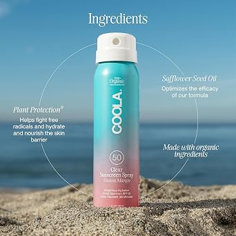 COOLA Clear Sunscreen Spray Kit, Travel Size 3 Pack, SPF 30 & 50, 2 fl oz | Organic, Water Resistant, Body & Face SPF, Lightweight, Non-Aerosol Spray, Fragrance Free & Scented, Dermatologist Tested