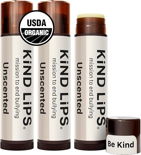 Kind Lips Unscented Lip Balm (3-Pack), Organic for Sensitive Lips